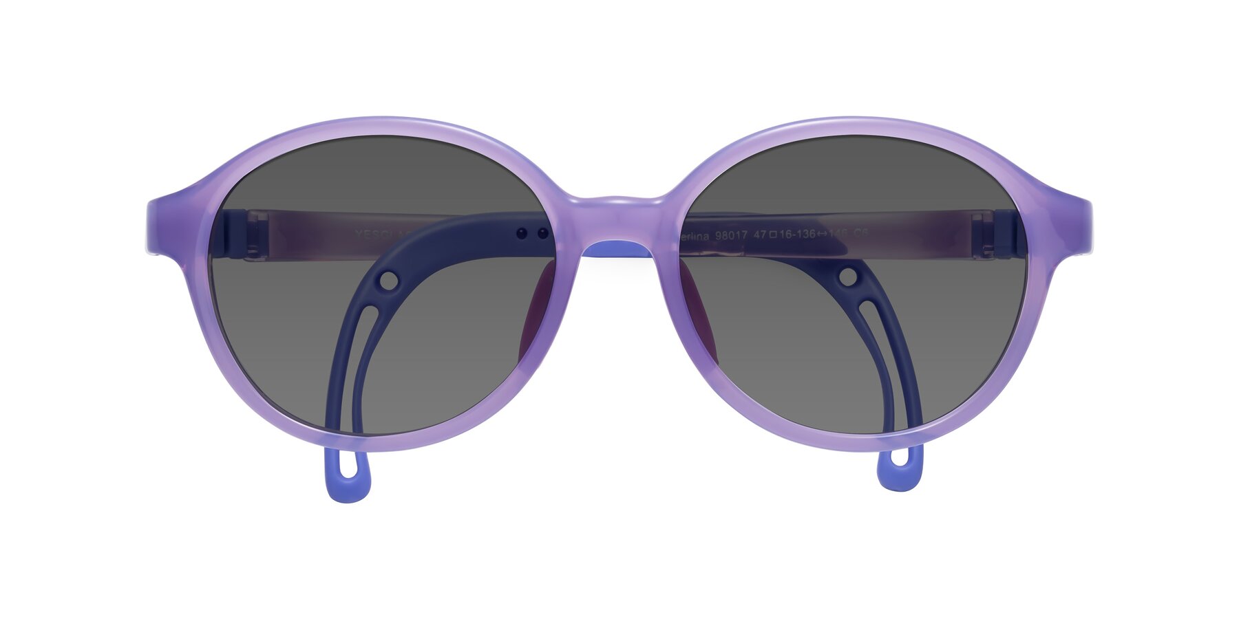 Folded Front of Zerlina in Magician Purple with Medium Gray Tinted Lenses