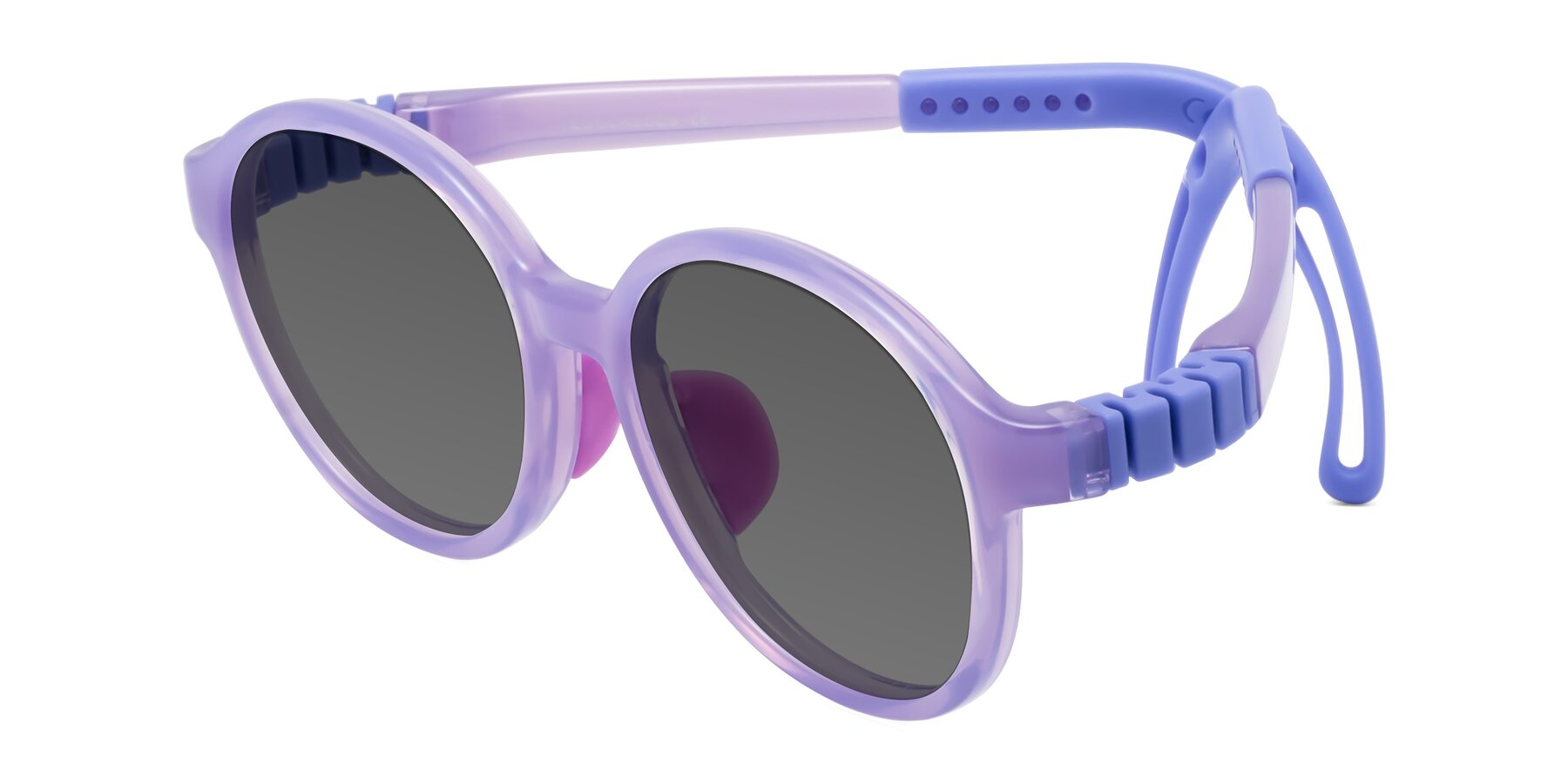 Angle of Zerlina in Magician Purple with Medium Gray Tinted Lenses