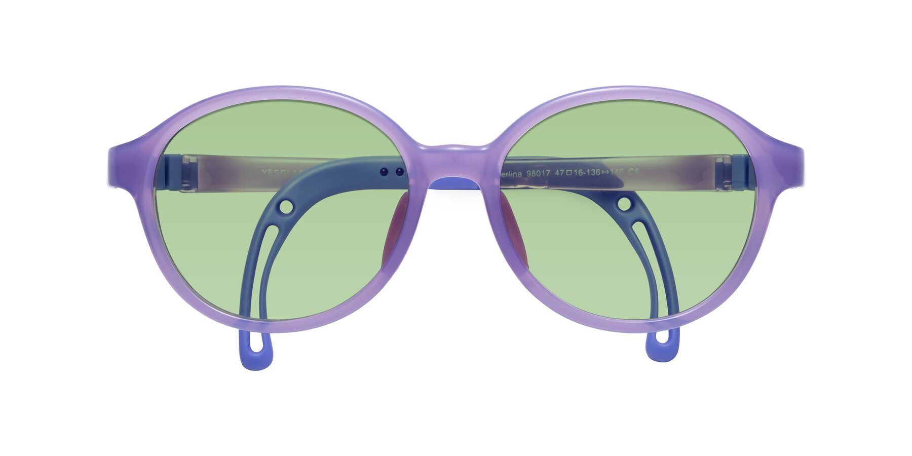 Folded Front of Zerlina in Magician Purple with Medium Green Tinted Lenses