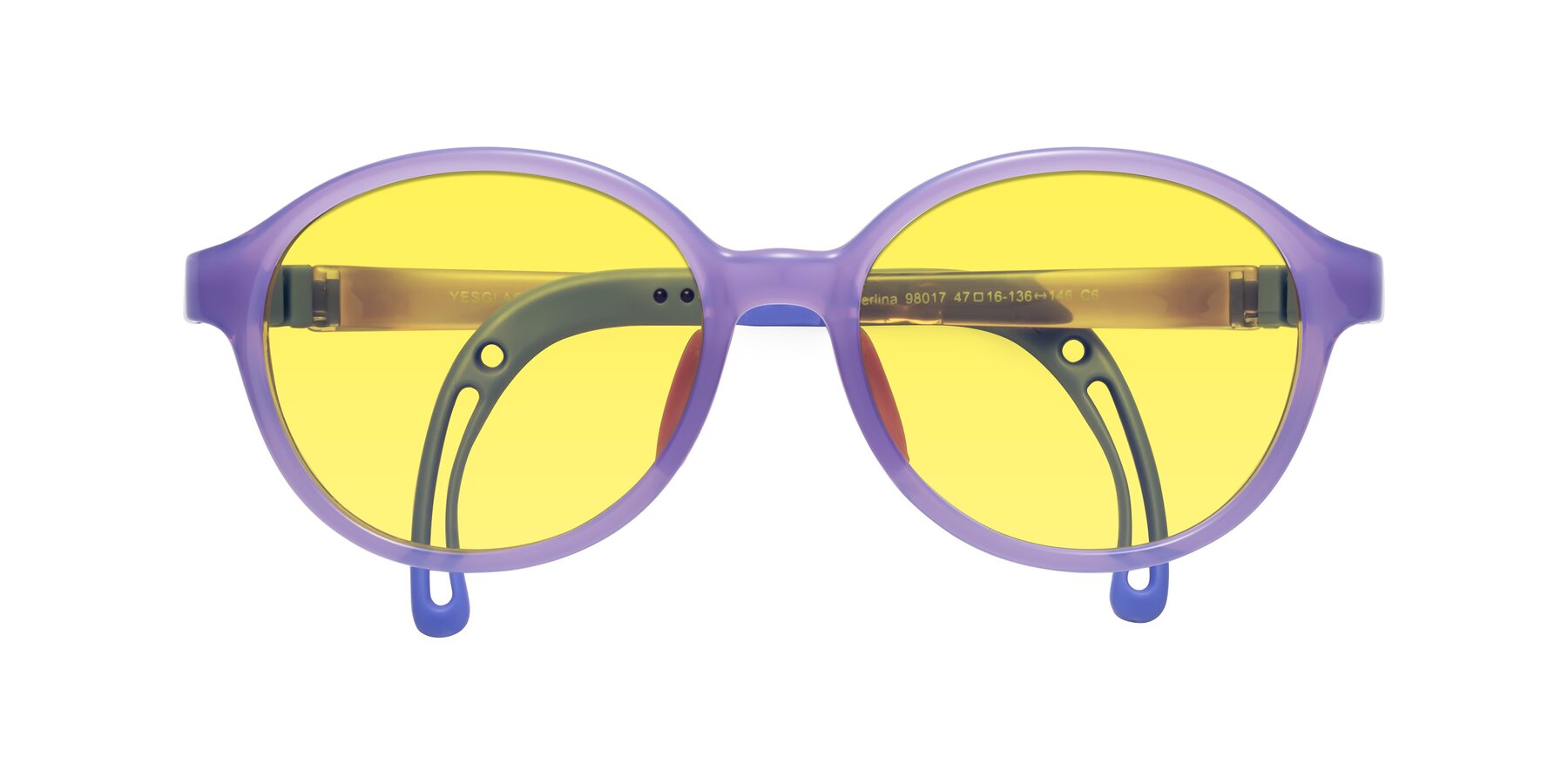 Folded Front of Zerlina in Magician Purple with Medium Yellow Tinted Lenses