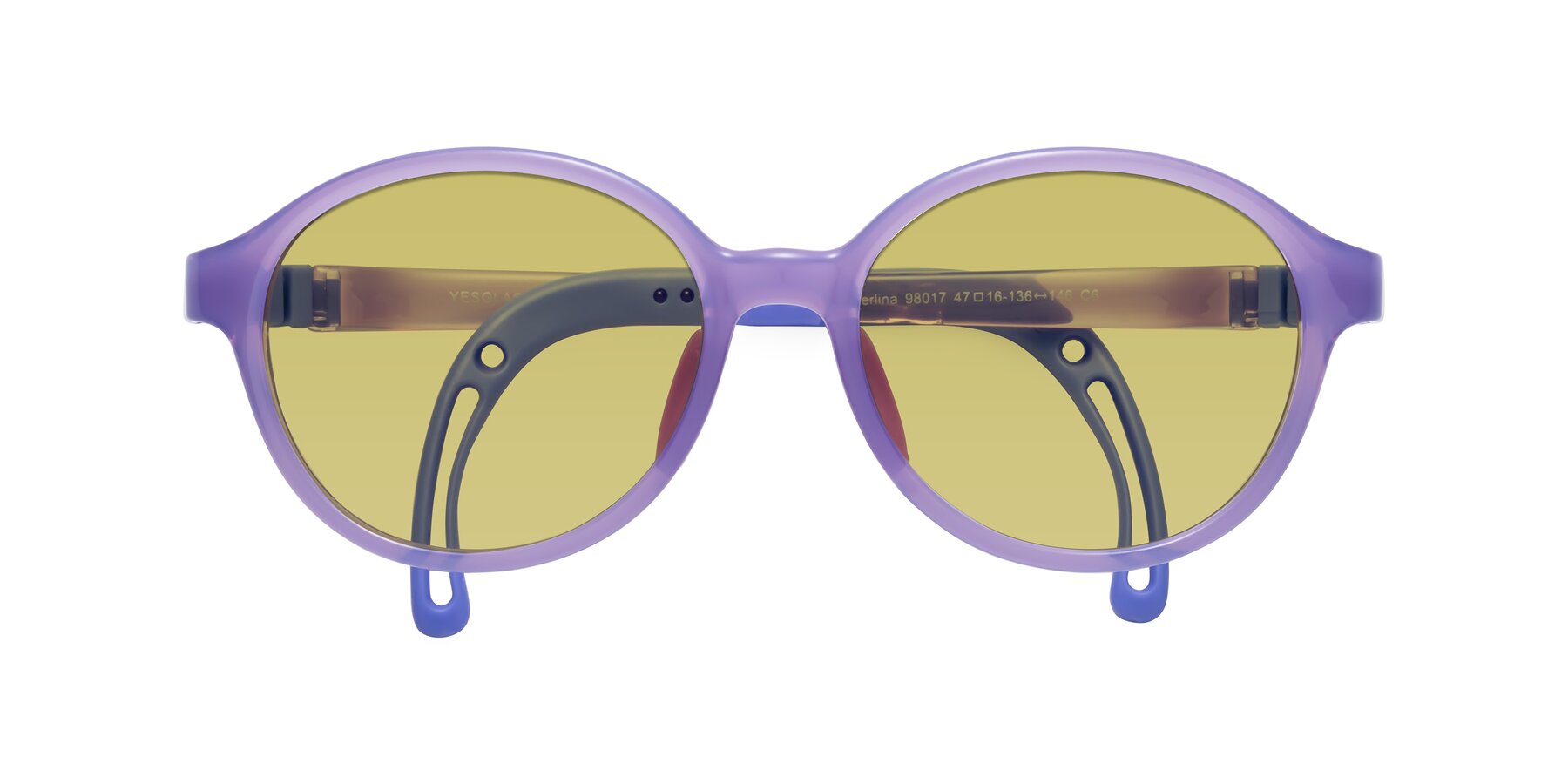 Folded Front of Zerlina in Magician Purple with Medium Champagne Tinted Lenses