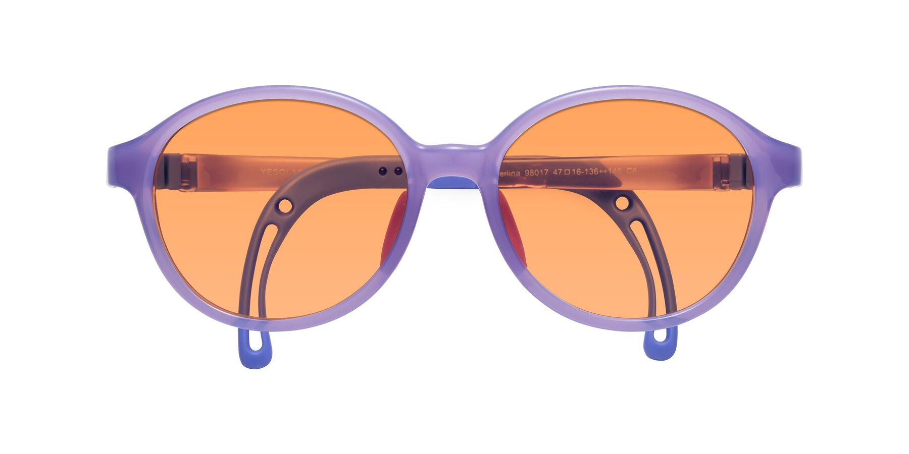 Folded Front of Zerlina in Magician Purple with Medium Orange Tinted Lenses