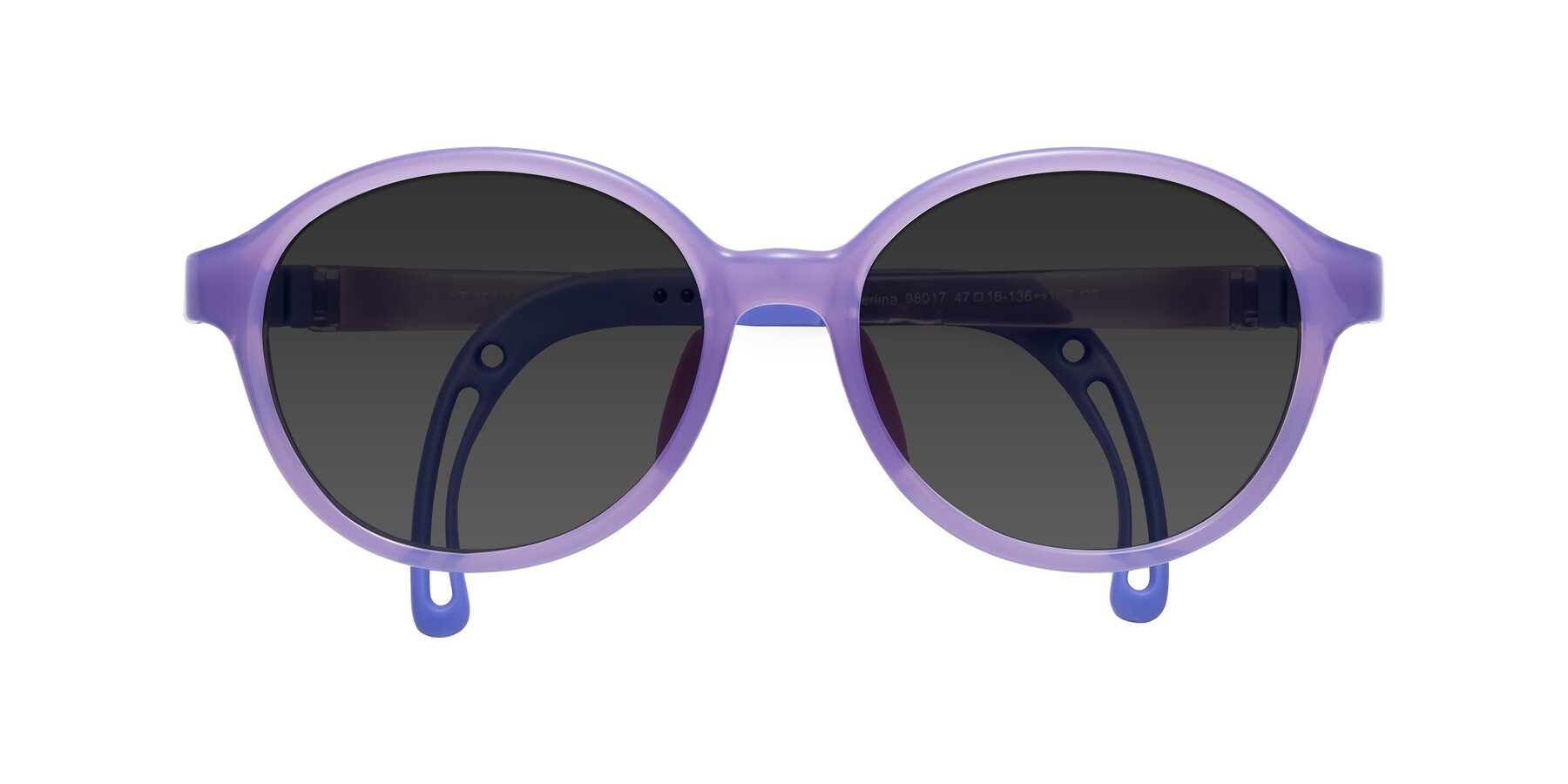 Folded Front of Zerlina in Magician Purple with Gray Tinted Lenses