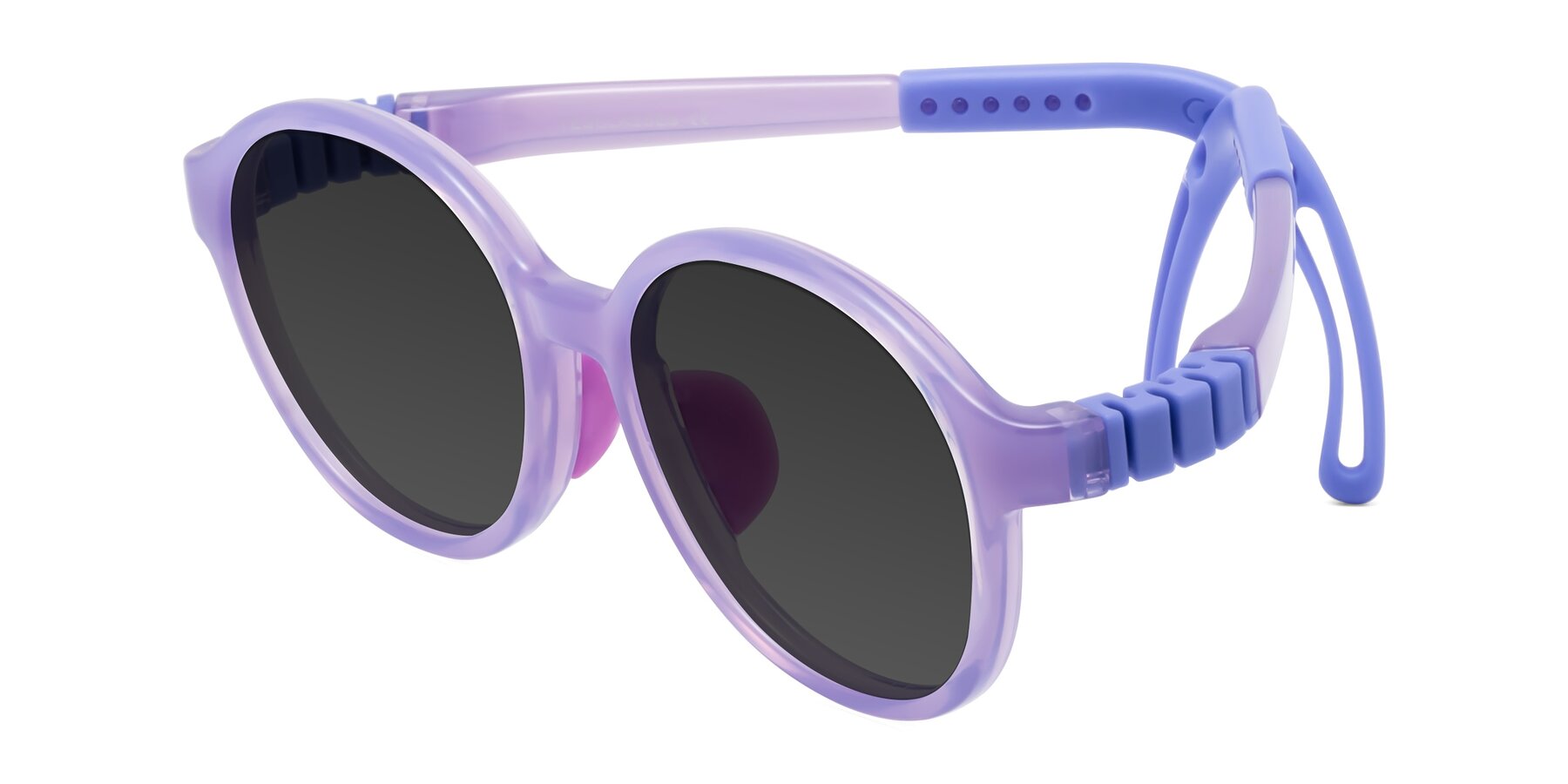 Angle of Zerlina in Magician Purple with Gray Tinted Lenses