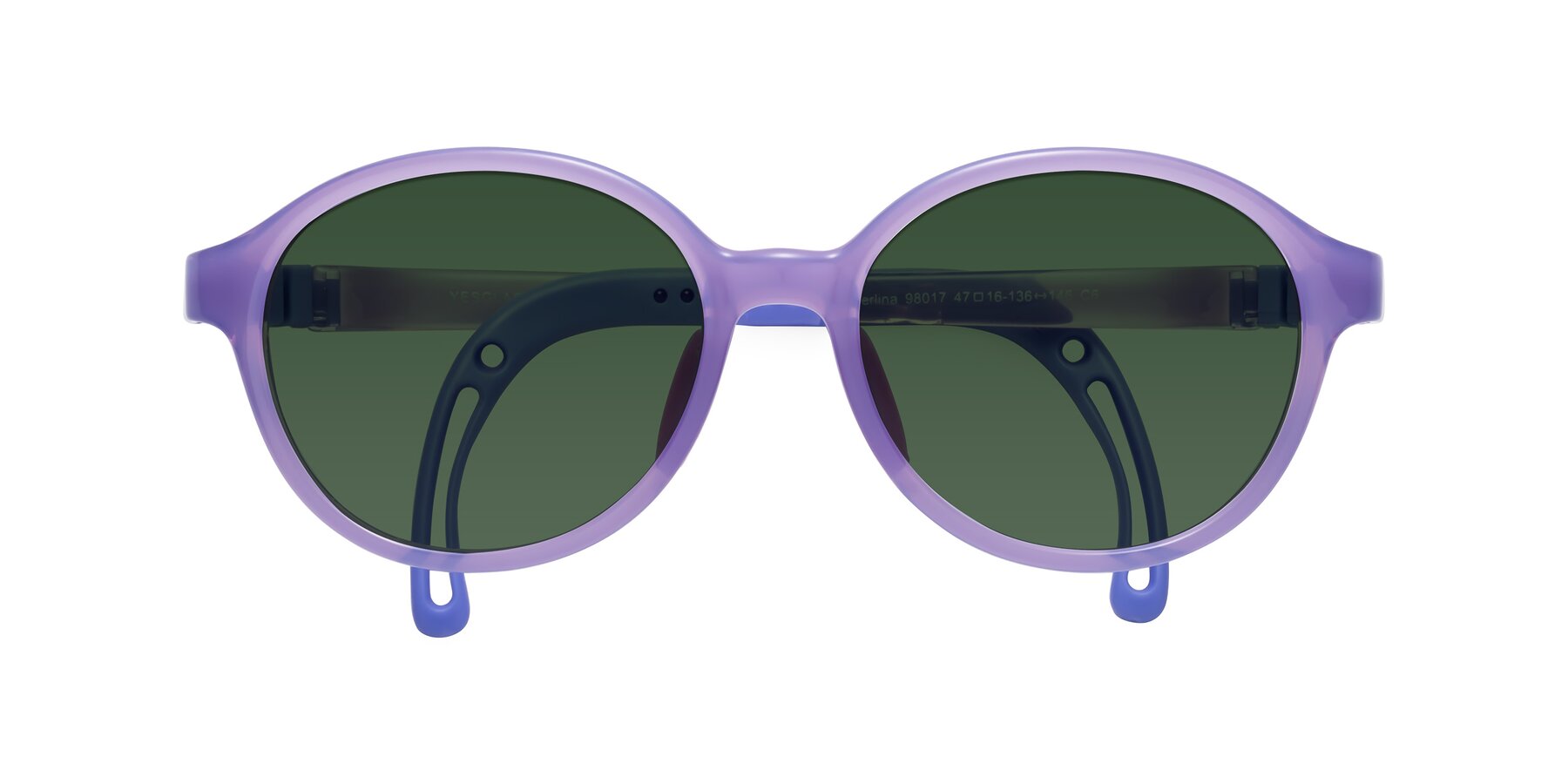 Folded Front of Zerlina in Magician Purple with Green Tinted Lenses