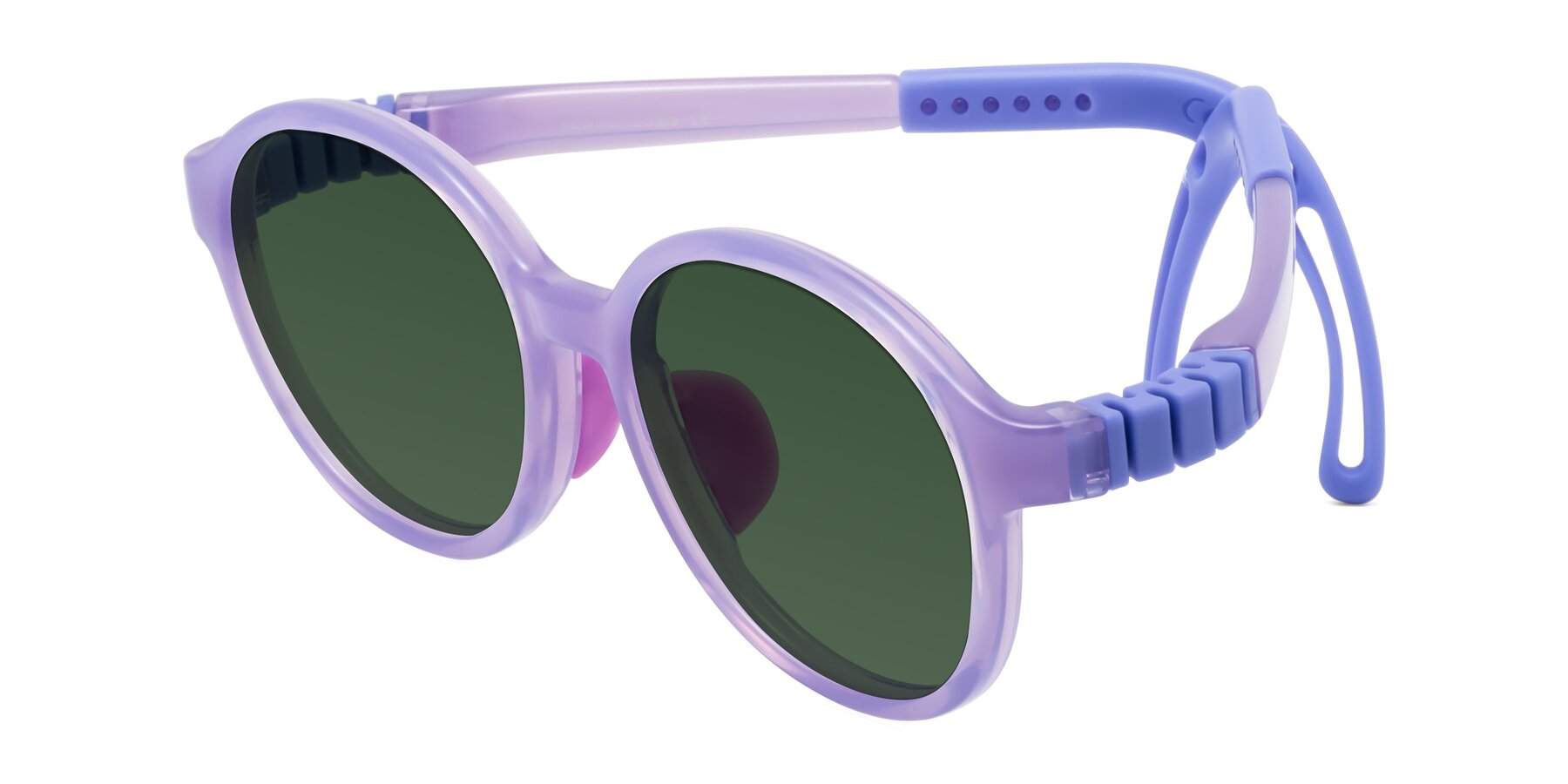 Angle of Zerlina in Magician Purple with Green Tinted Lenses