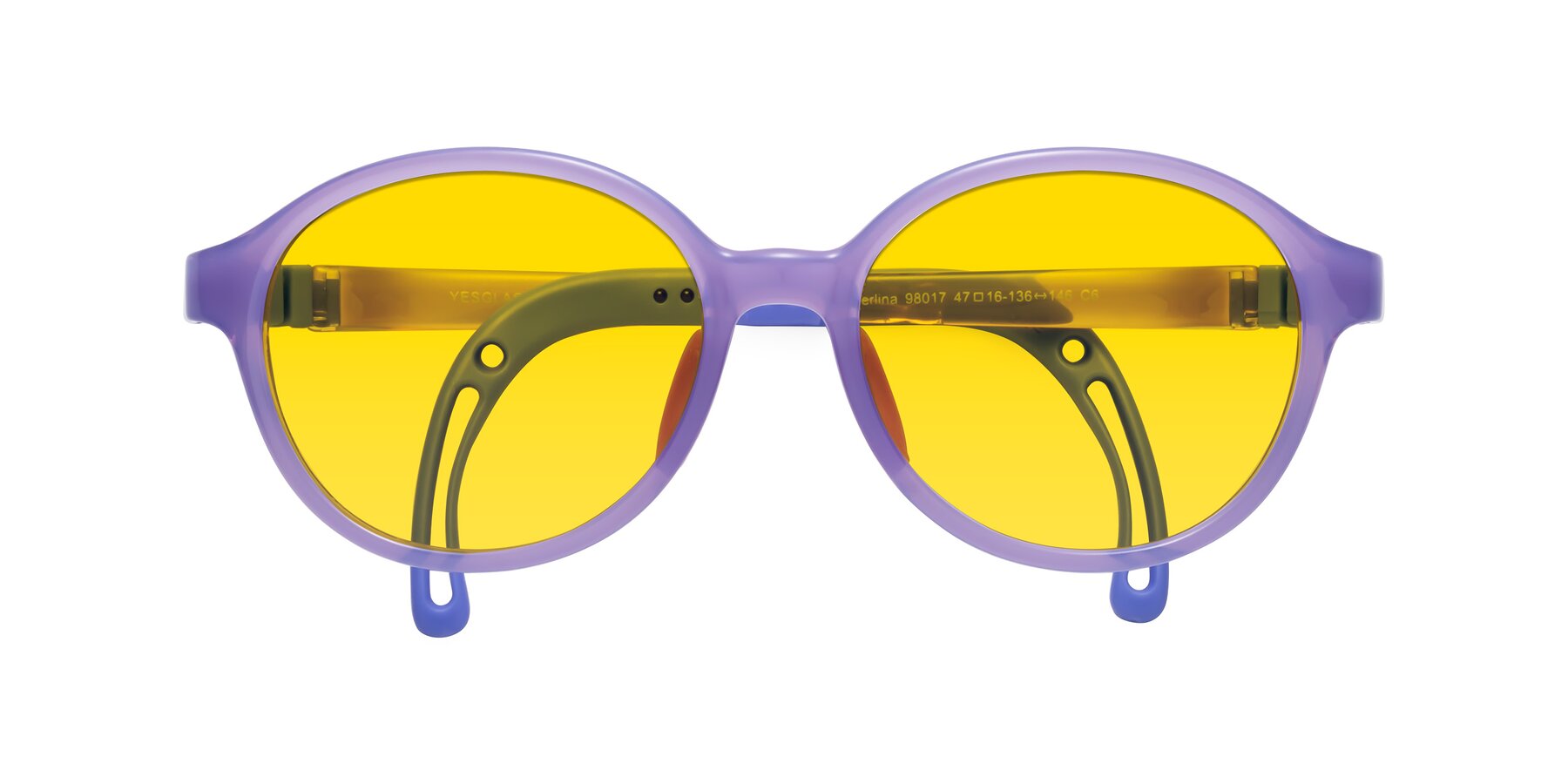 Folded Front of Zerlina in Magician Purple with Yellow Tinted Lenses