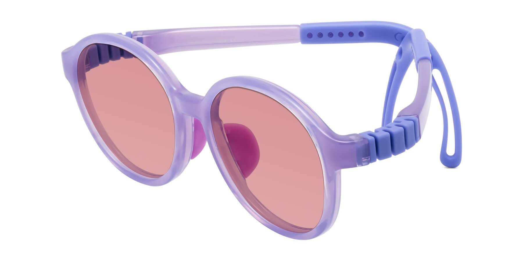 Angle of Zerlina in Magician Purple with Medium Garnet Tinted Lenses