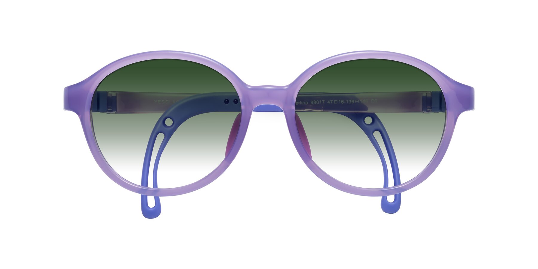 Folded Front of Zerlina in Magician Purple with Green Gradient Lenses