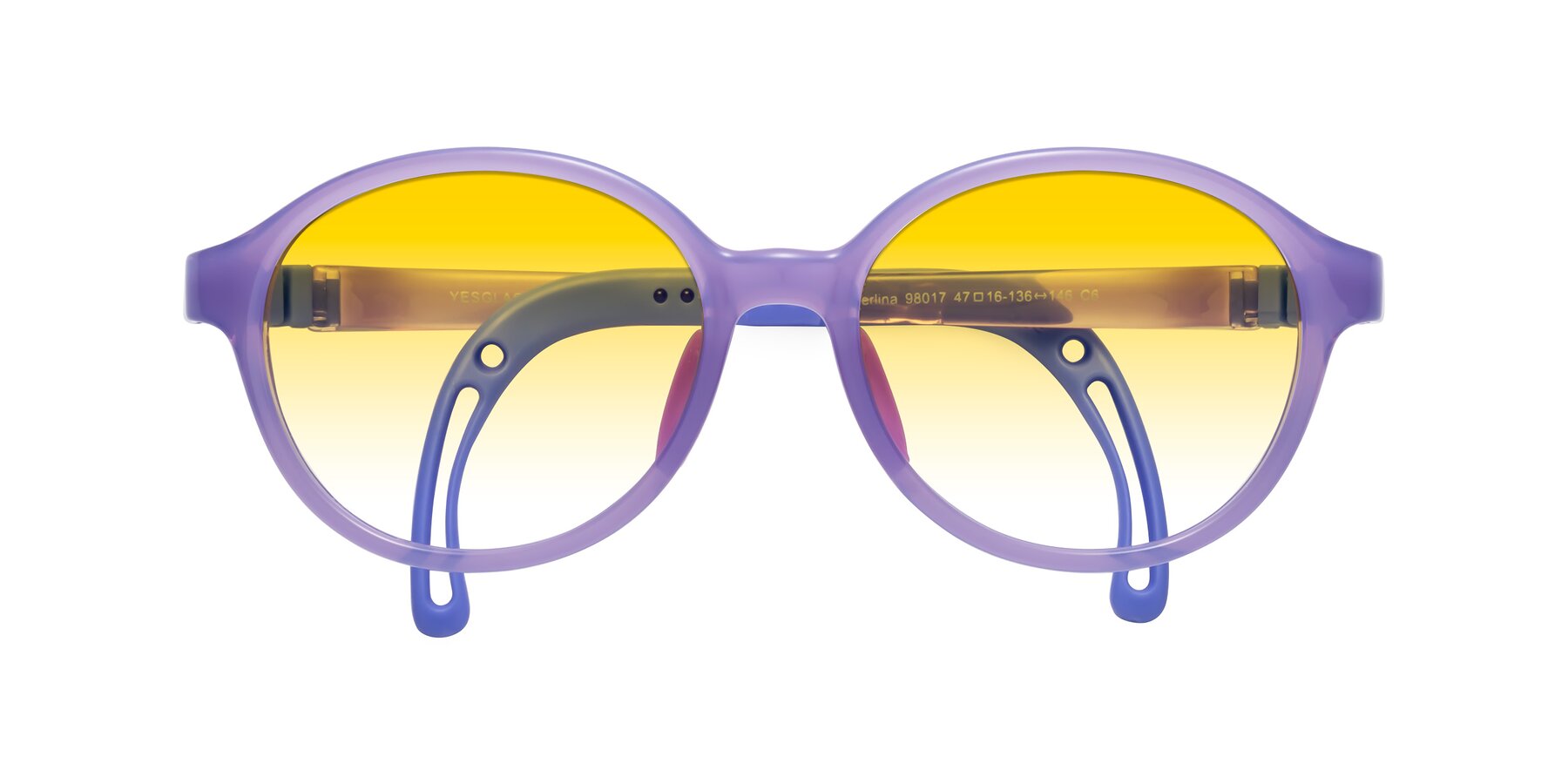 Folded Front of Zerlina in Magician Purple with Yellow Gradient Lenses