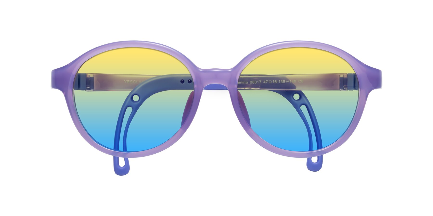 Folded Front of Zerlina in Magician Purple with Yellow / Blue Gradient Lenses