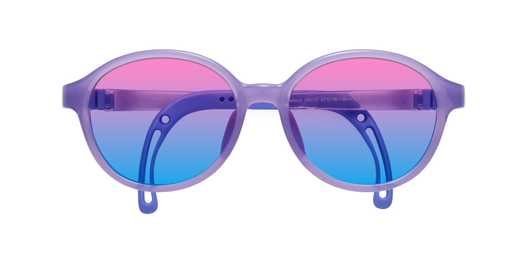 Folded Front of Zerlina in Magician Purple with Pink / Blue Gradient Lenses