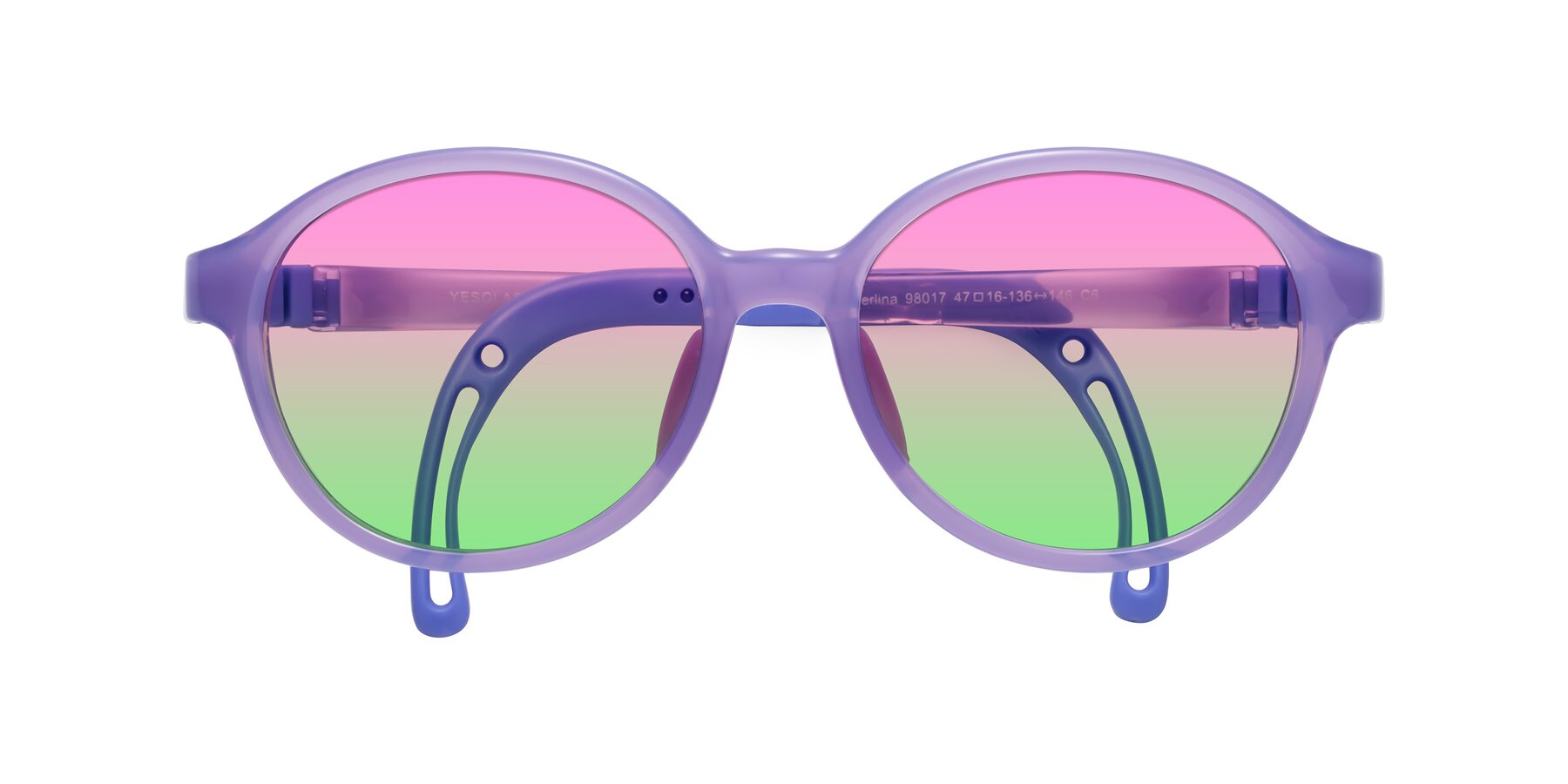 Folded Front of Zerlina in Magician Purple with Pink / Green Gradient Lenses