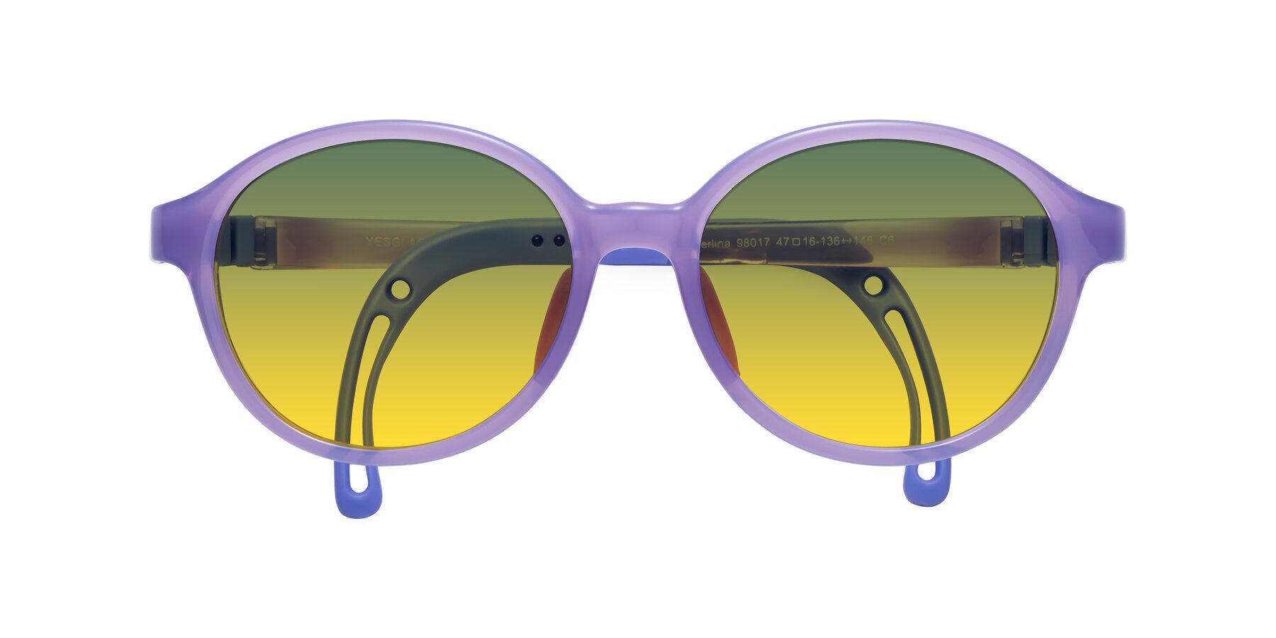 Folded Front of Zerlina in Magician Purple with Green / Yellow Gradient Lenses