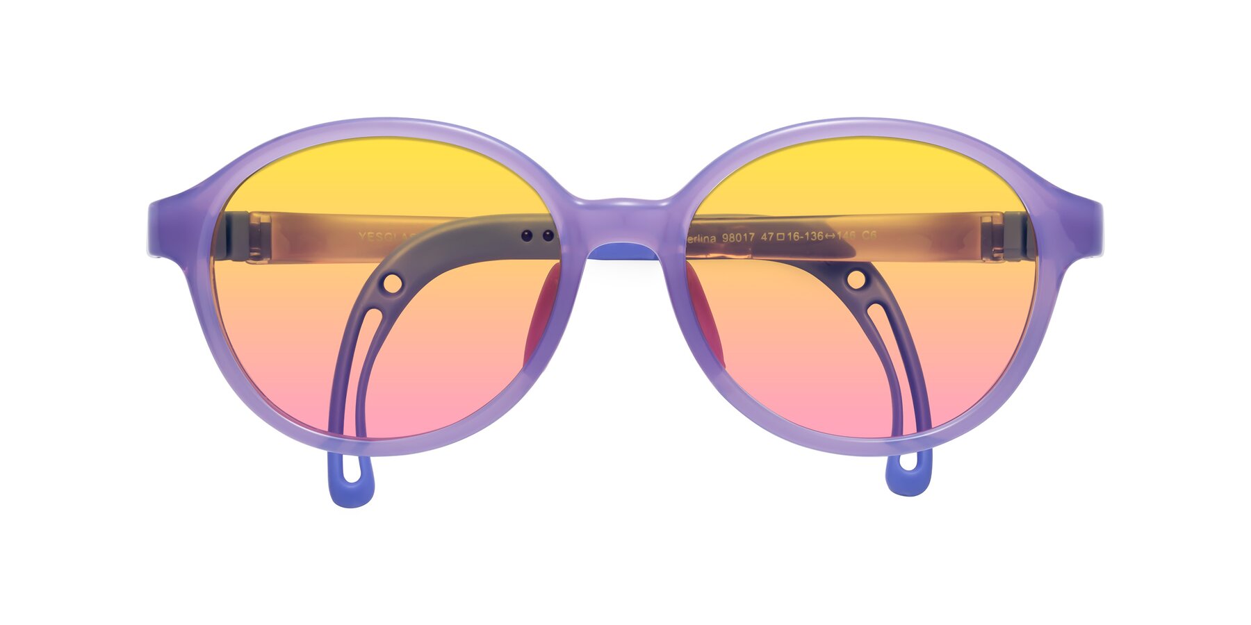 Folded Front of Zerlina in Magician Purple with Yellow / Pink Gradient Lenses