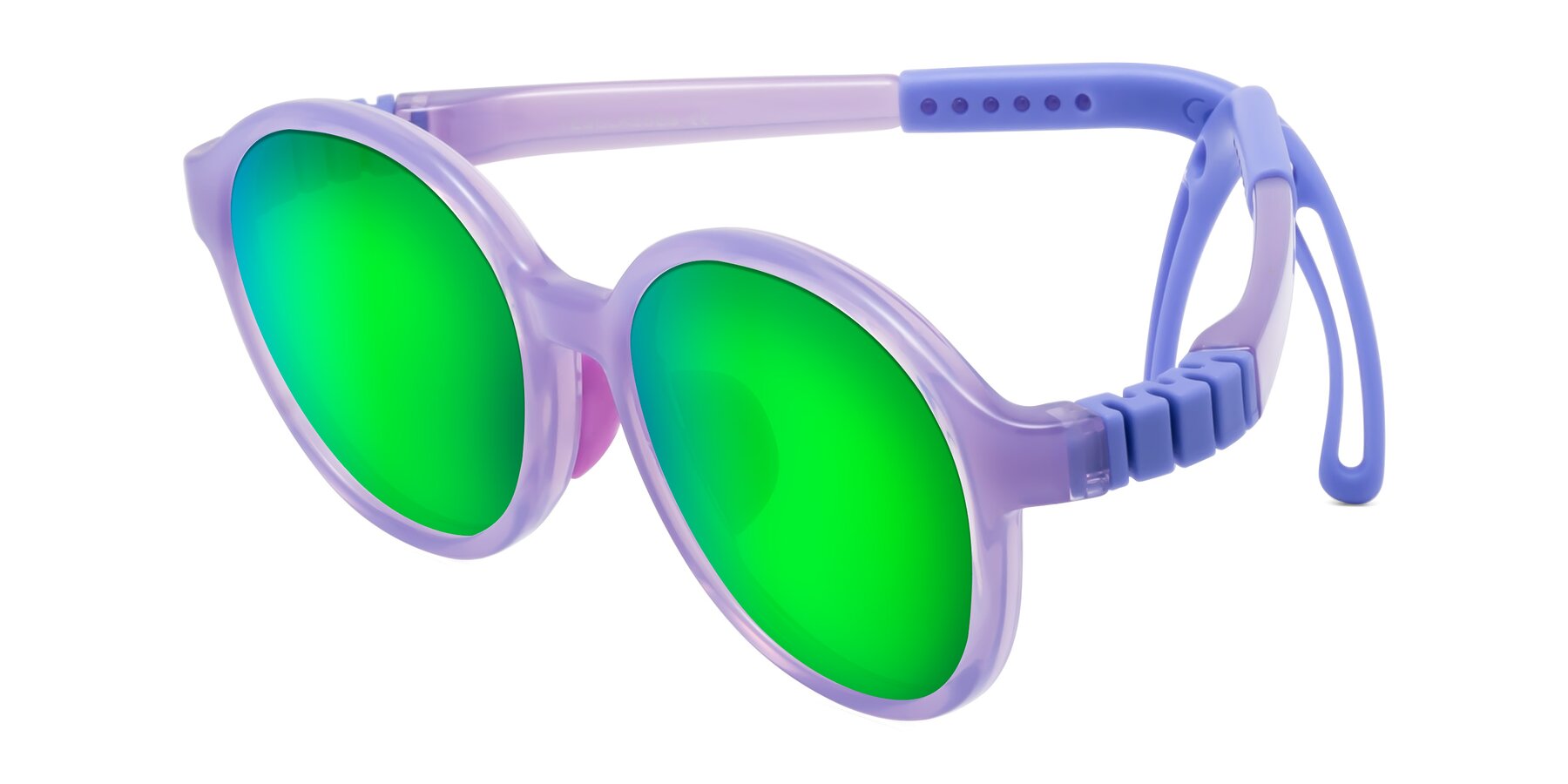 Angle of Zerlina in Magician Purple with Green Mirrored Lenses