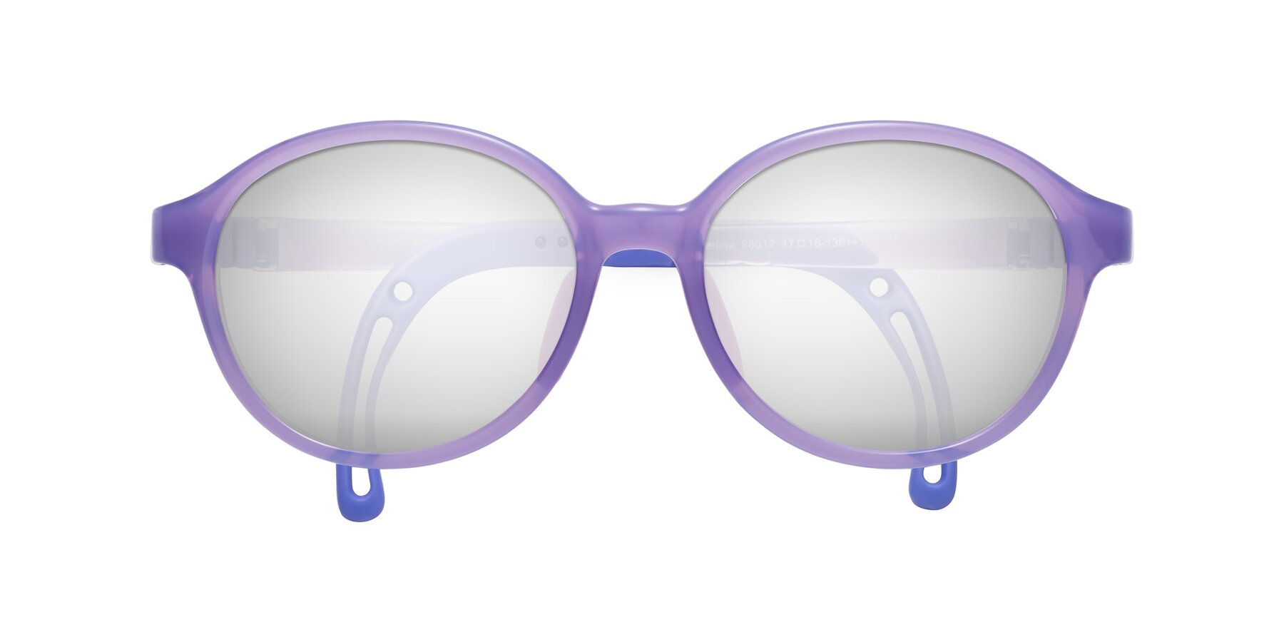 Folded Front of Zerlina in Magician Purple with Silver Mirrored Lenses