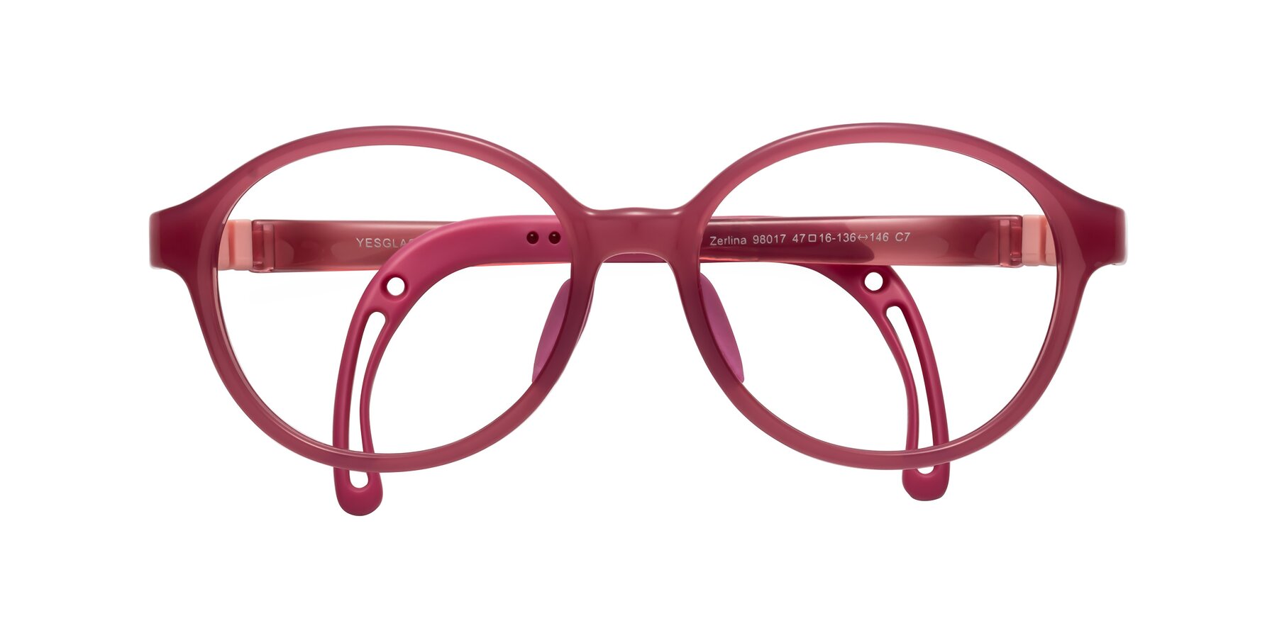 Folded Front of Zerlina in Poet Rose with Clear Eyeglass Lenses