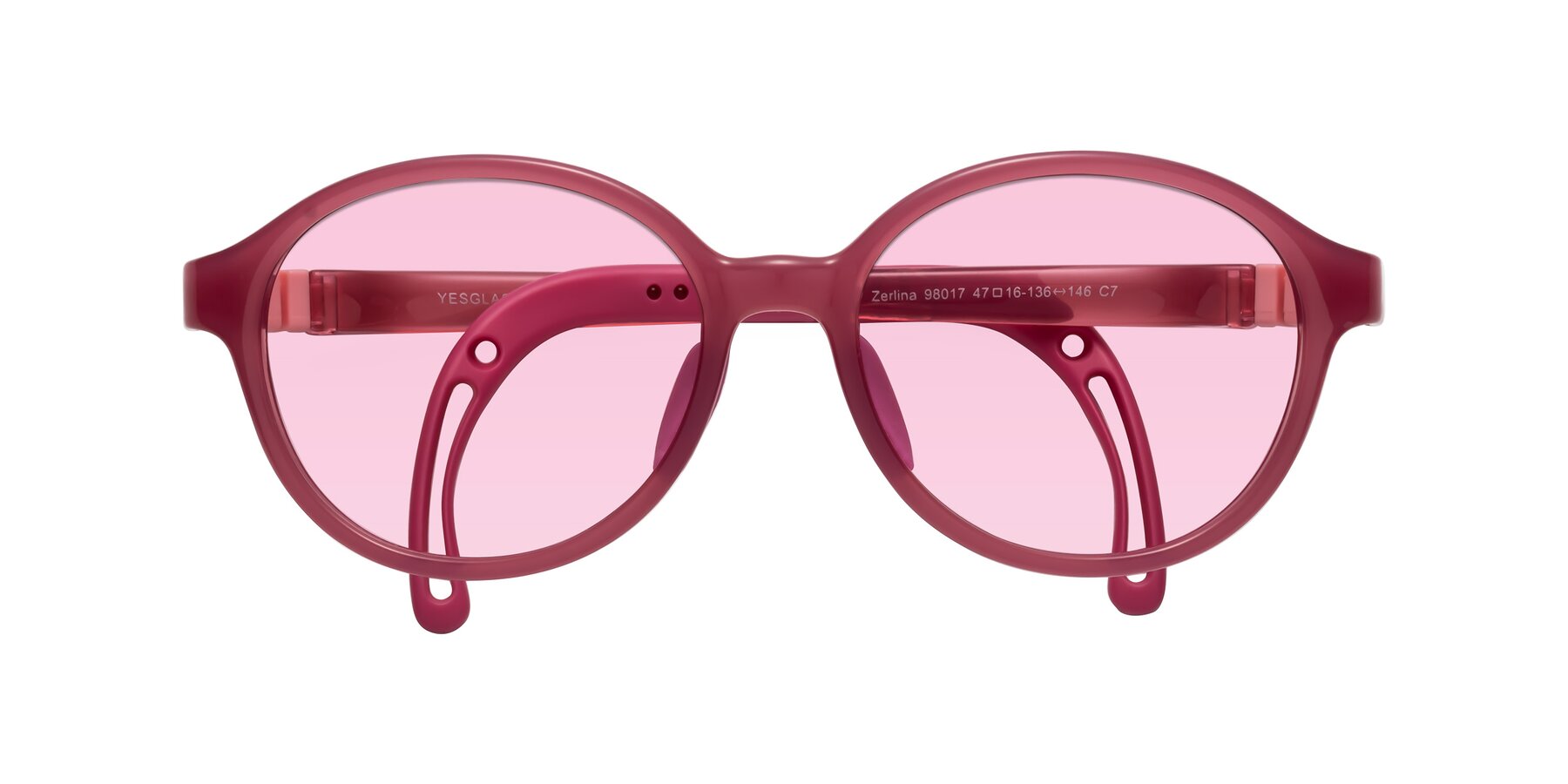 Folded Front of Zerlina in Poet Rose with Light Pink Tinted Lenses