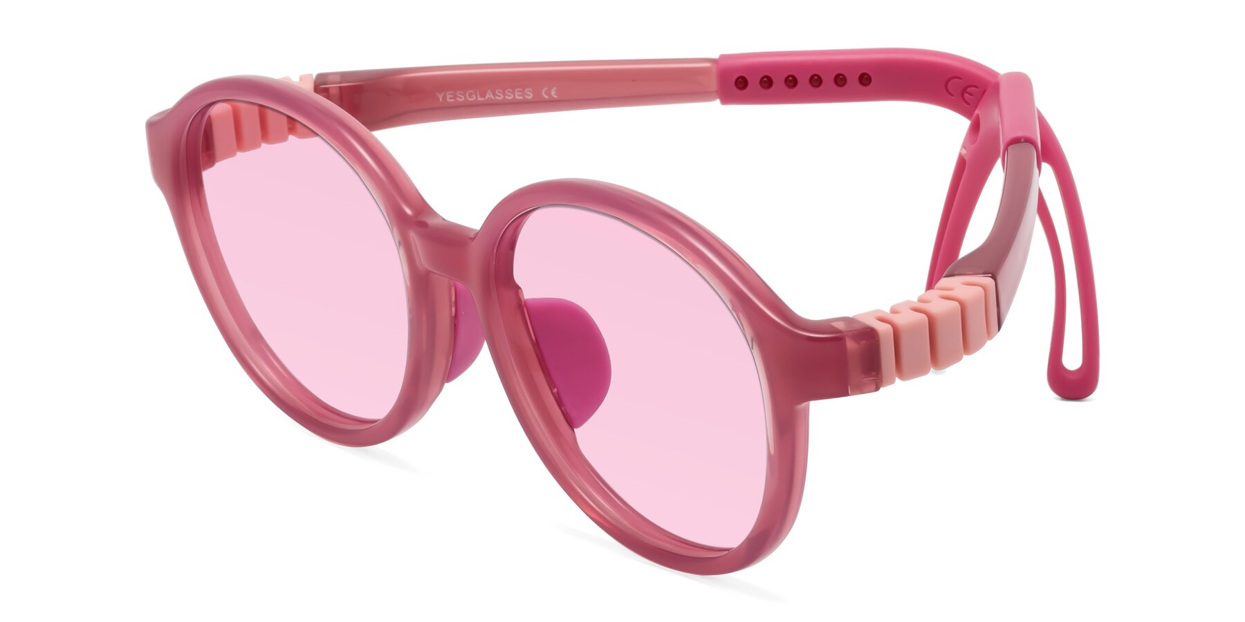 Angle of Zerlina in Poet Rose with Light Pink Tinted Lenses