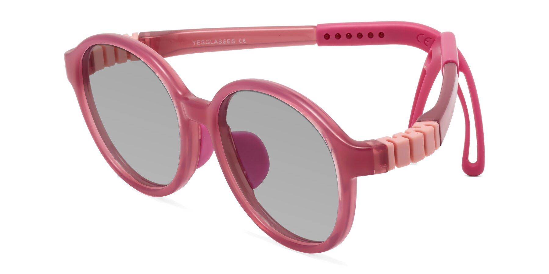 Angle of Zerlina in Poet Rose with Light Gray Tinted Lenses