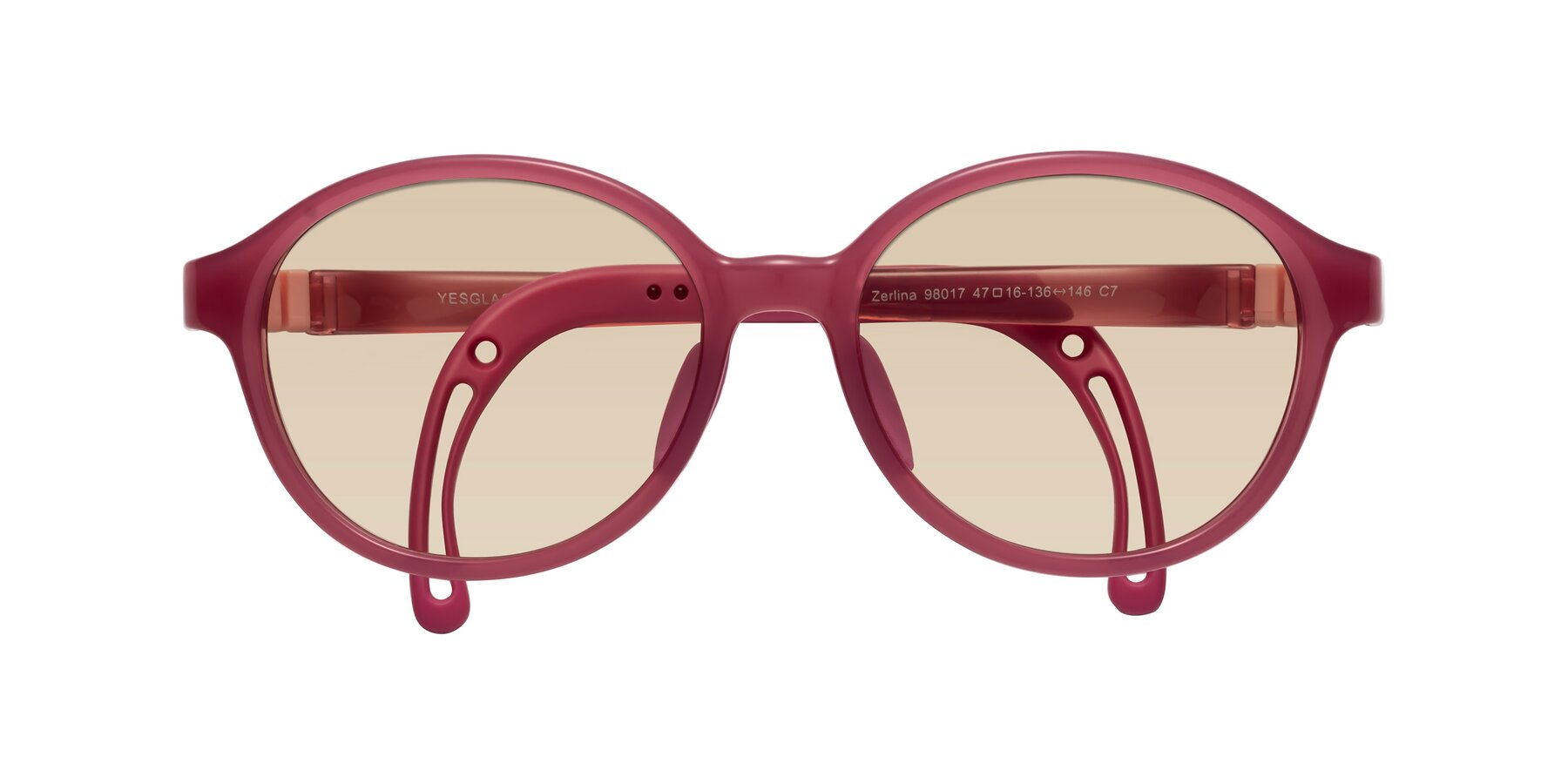 Folded Front of Zerlina in Poet Rose with Light Brown Tinted Lenses