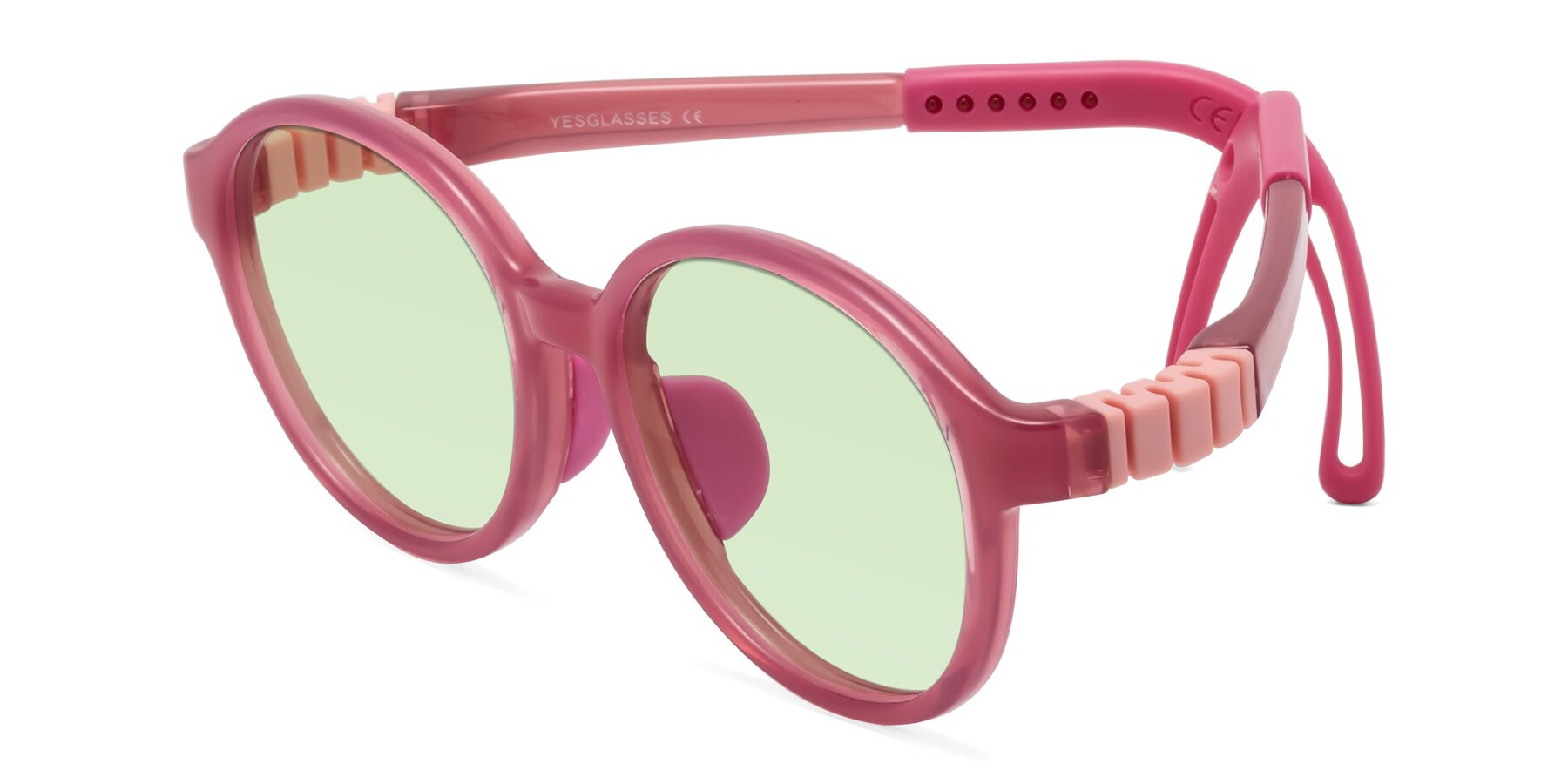 Angle of Zerlina in Poet Rose with Light Green Tinted Lenses