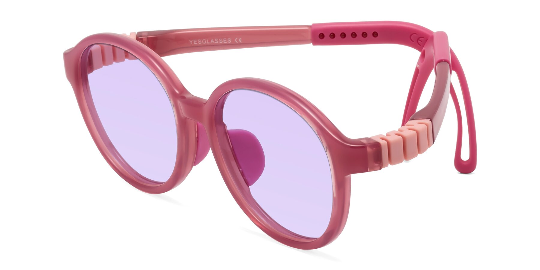 Angle of Zerlina in Poet Rose with Light Purple Tinted Lenses