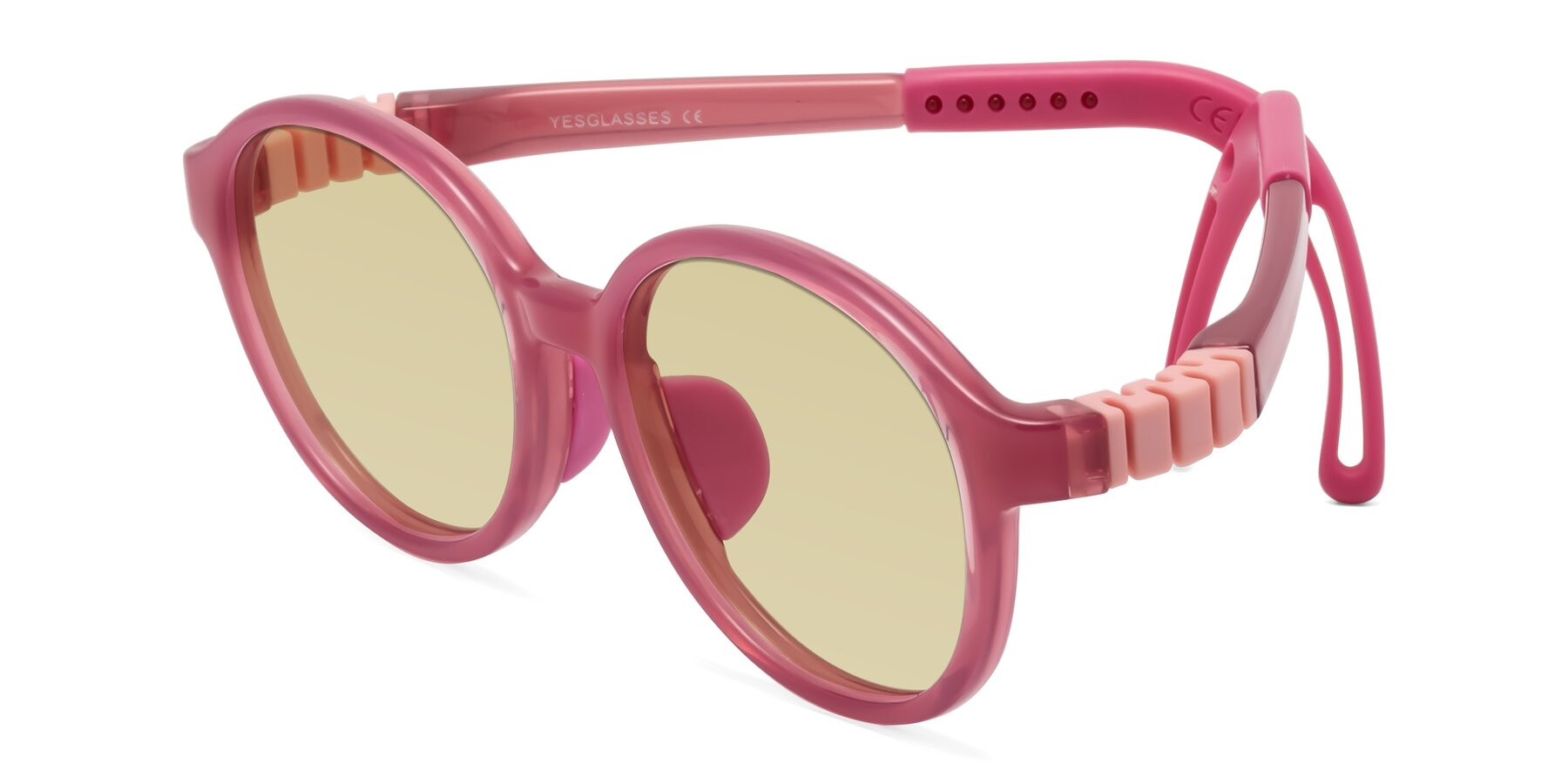 Angle of Zerlina in Poet Rose with Light Champagne Tinted Lenses