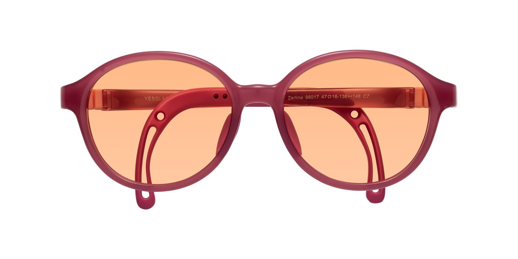 Folded Front of Zerlina in Poet Rose with Light Orange Tinted Lenses