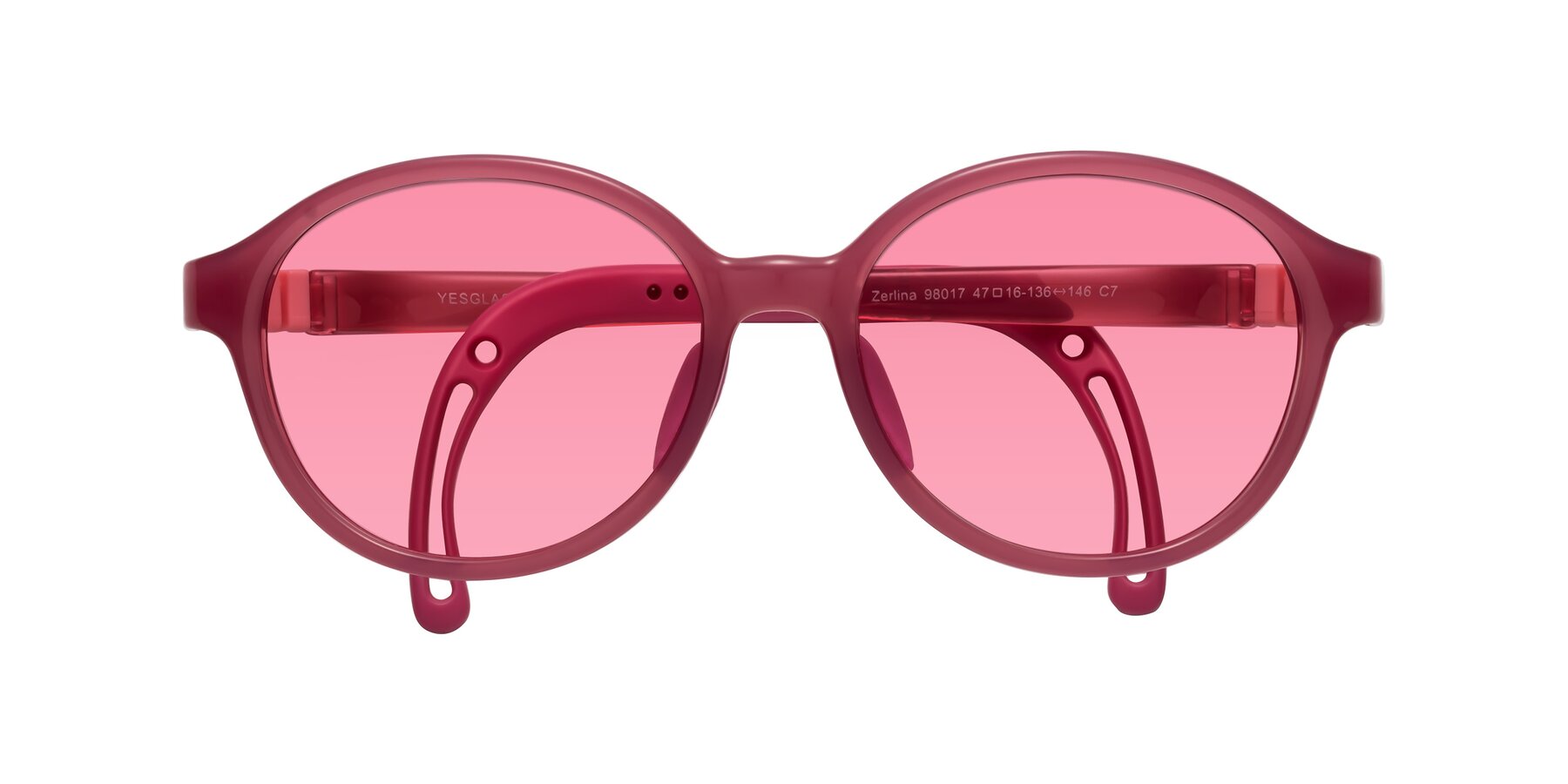 Folded Front of Zerlina in Poet Rose with Pink Tinted Lenses