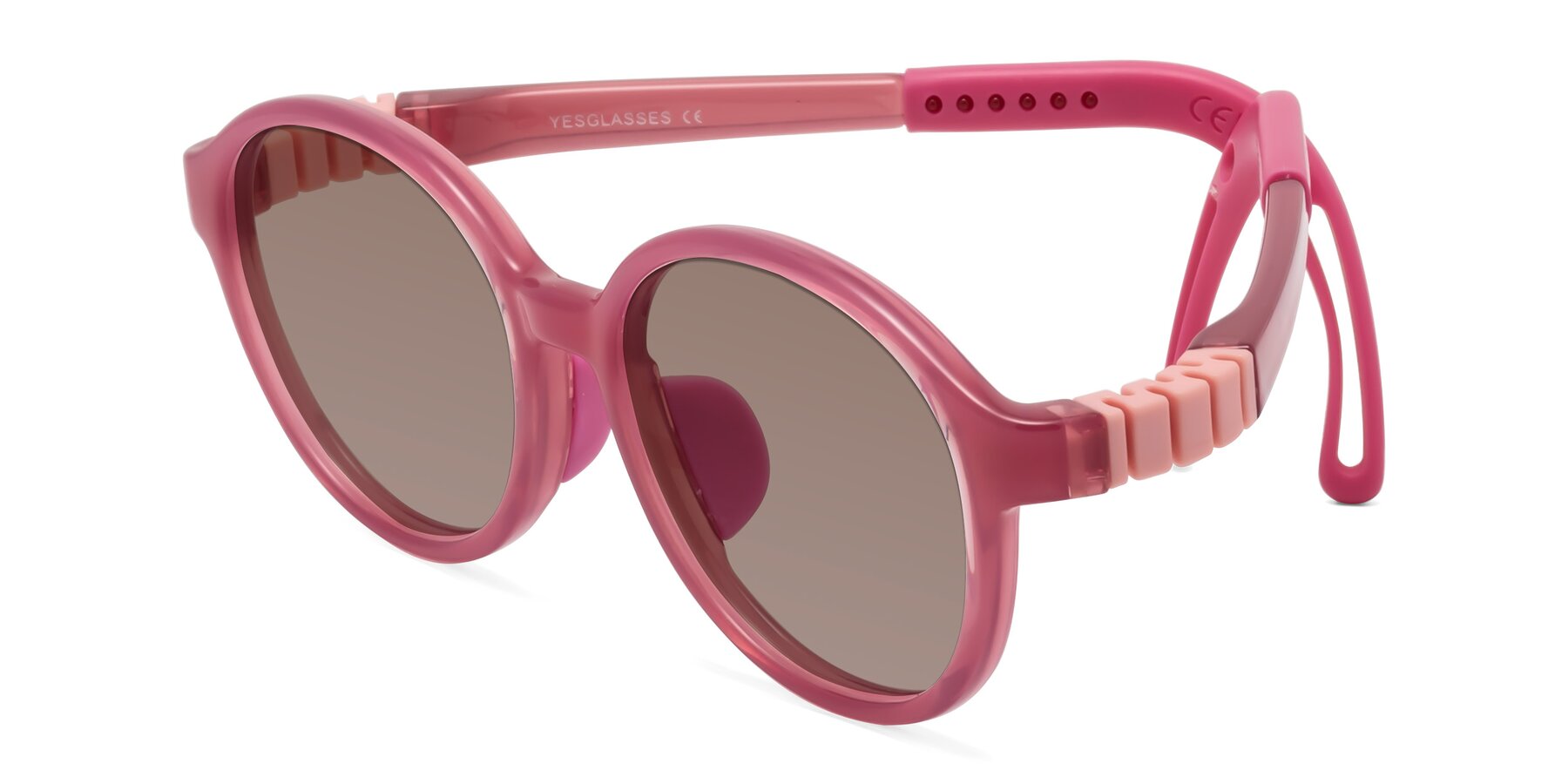 Angle of Zerlina in Poet Rose with Medium Brown Tinted Lenses