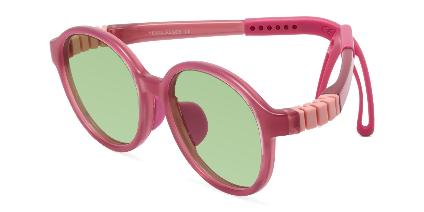 Angle of Zerlina in Poet Rose with Medium Green Tinted Lenses