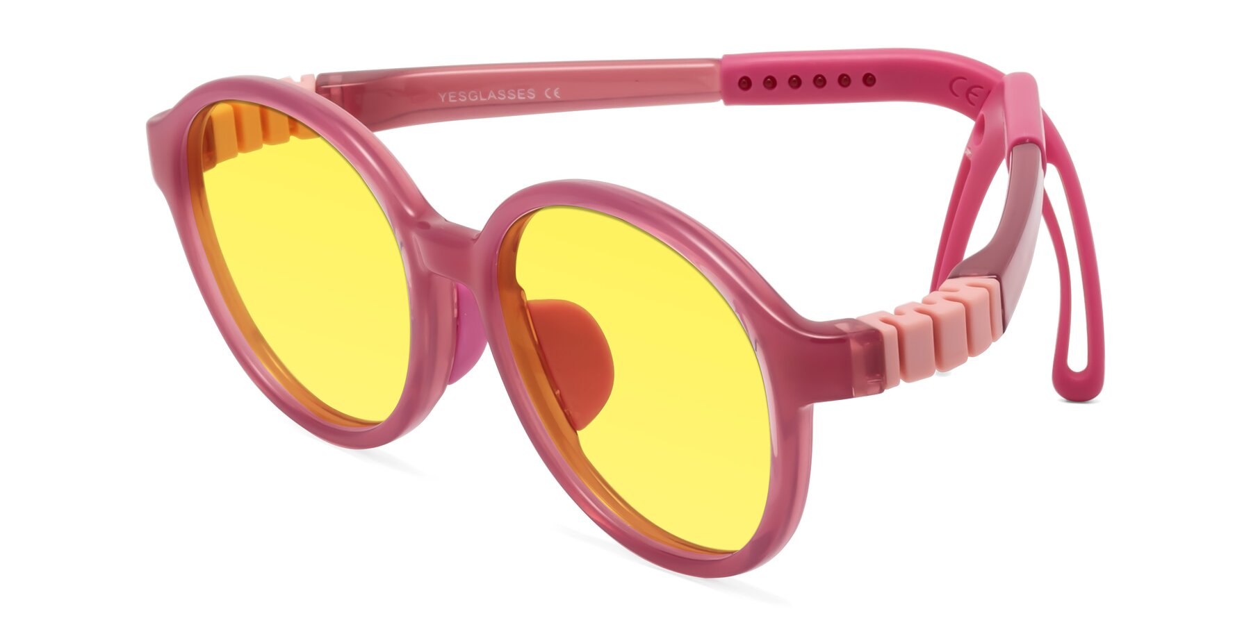 Angle of Zerlina in Poet Rose with Medium Yellow Tinted Lenses