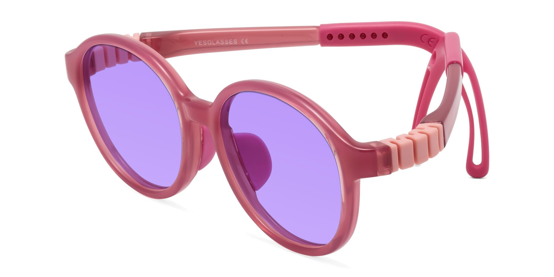 Angle of Zerlina in Poet Rose with Medium Purple Tinted Lenses