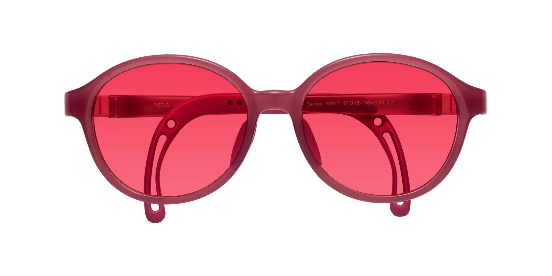 Folded Front of Zerlina in Poet Rose with Red Tinted Lenses