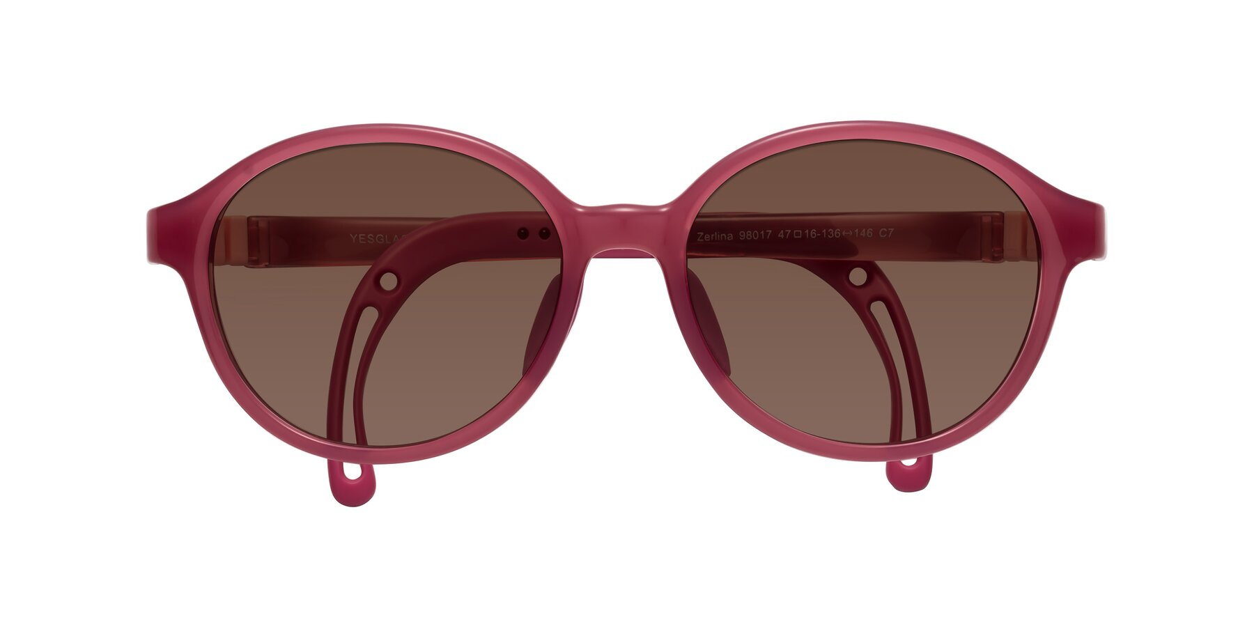 Folded Front of Zerlina in Poet Rose with Brown Tinted Lenses