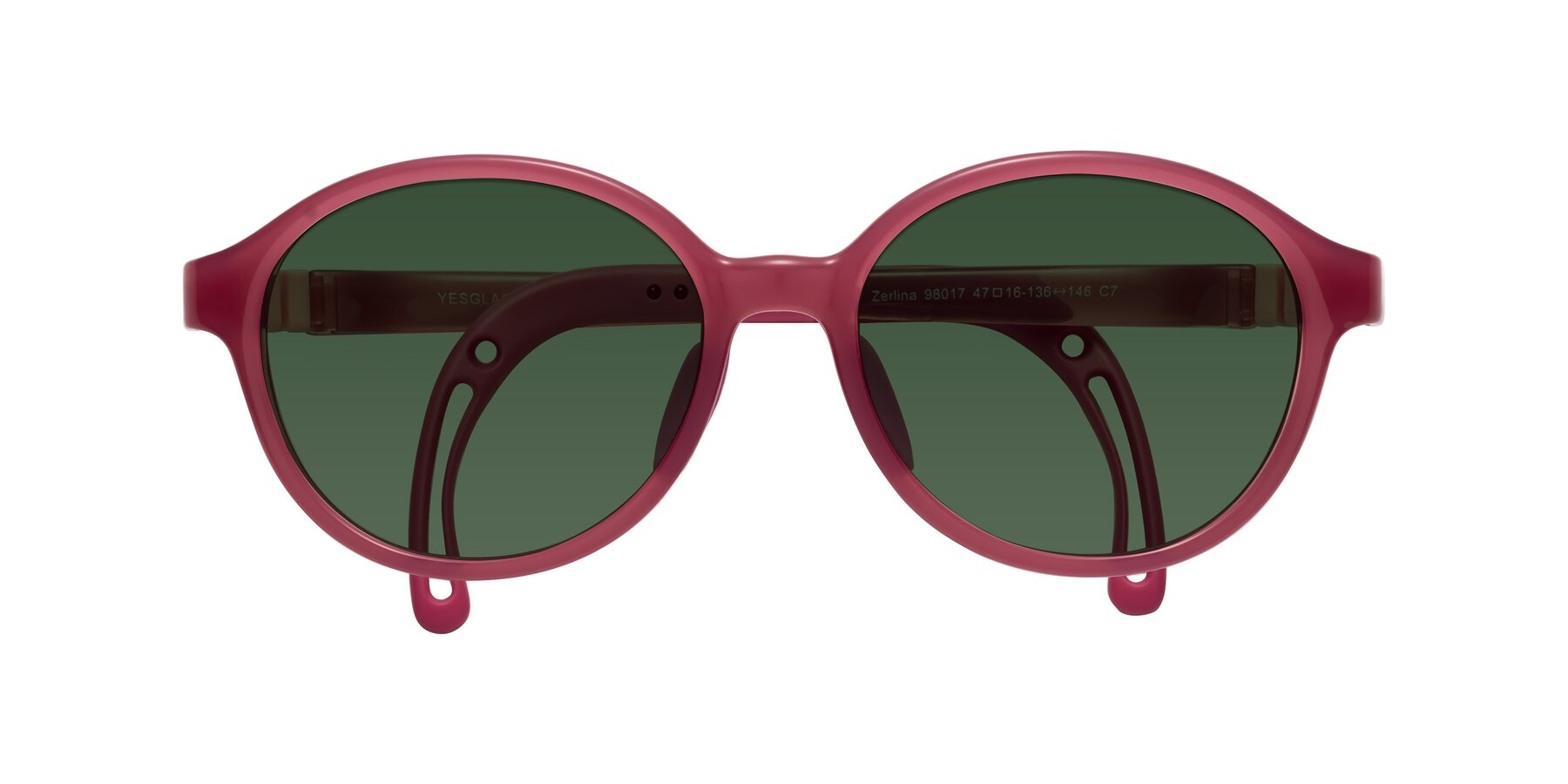 Folded Front of Zerlina in Poet Rose with Green Tinted Lenses