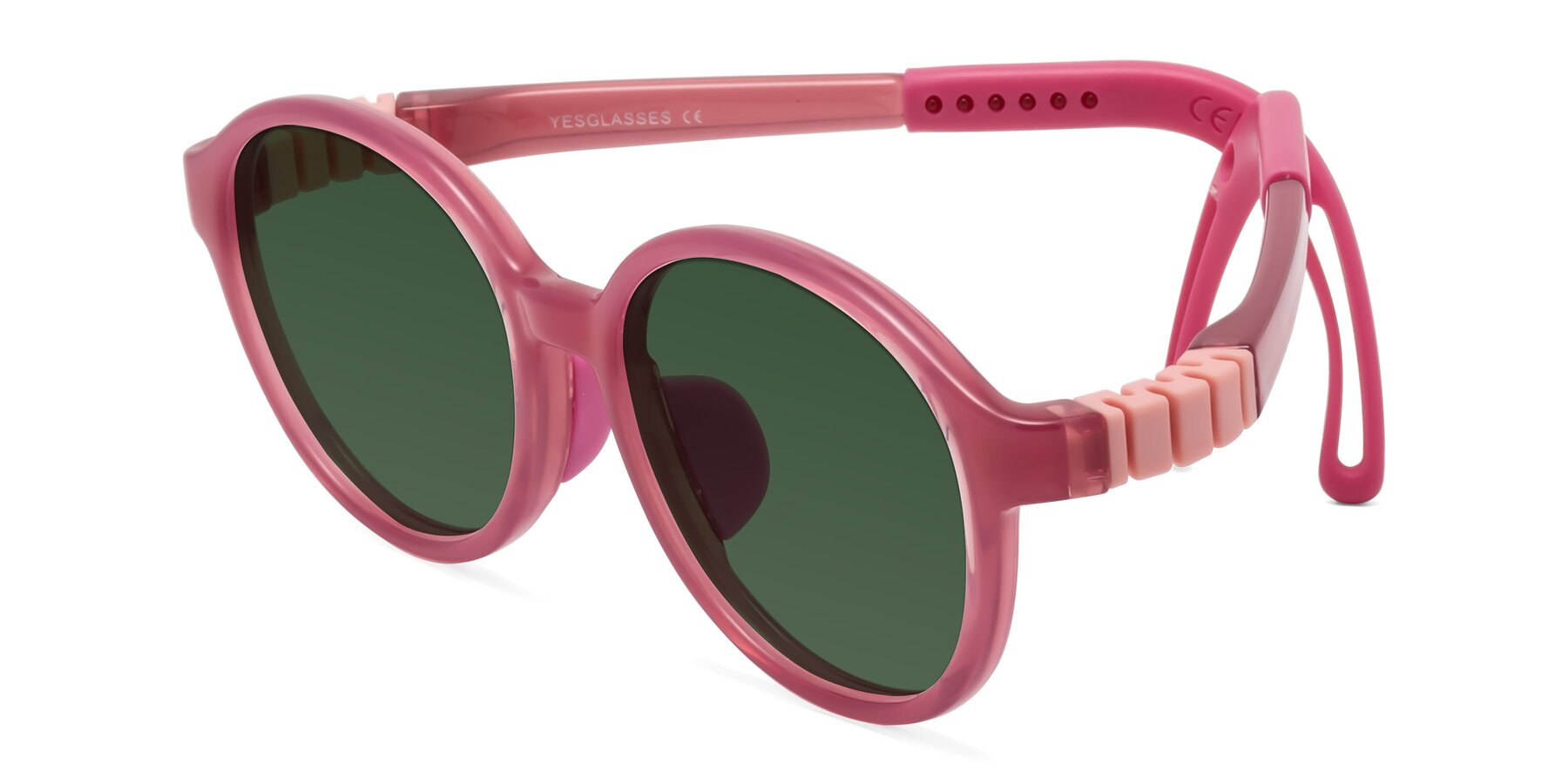 Angle of Zerlina in Poet Rose with Green Tinted Lenses