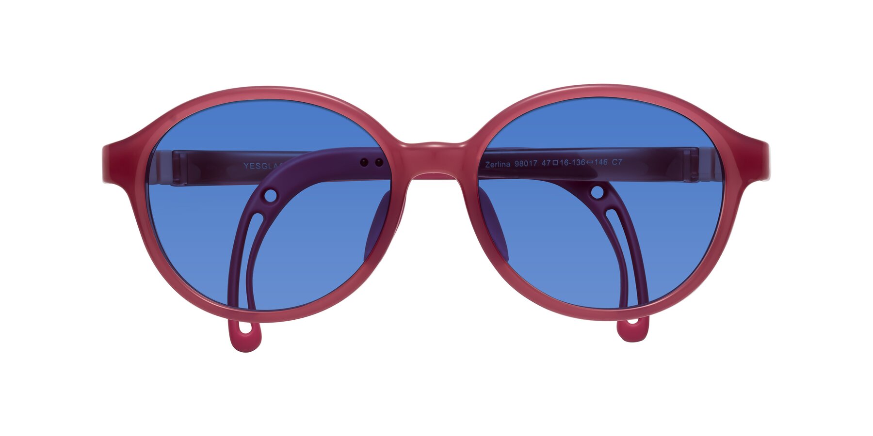 Folded Front of Zerlina in Poet Rose with Blue Tinted Lenses