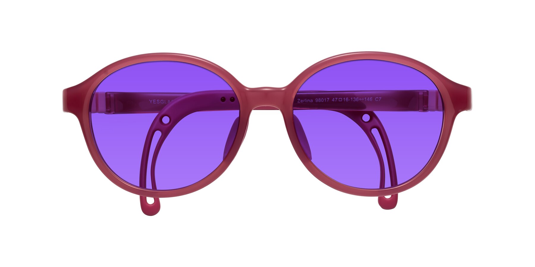 Folded Front of Zerlina in Poet Rose with Purple Tinted Lenses