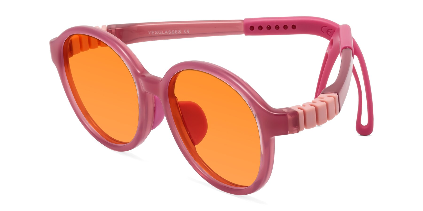 Angle of Zerlina in Poet Rose with Orange Tinted Lenses