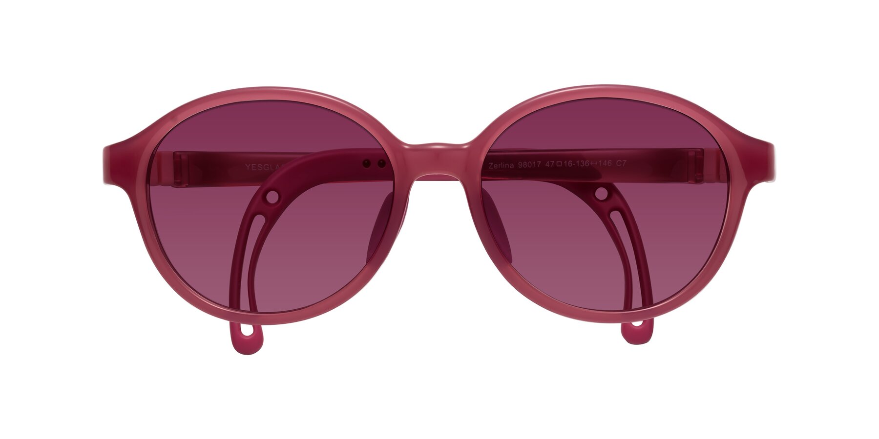 Folded Front of Zerlina in Poet Rose with Wine Tinted Lenses