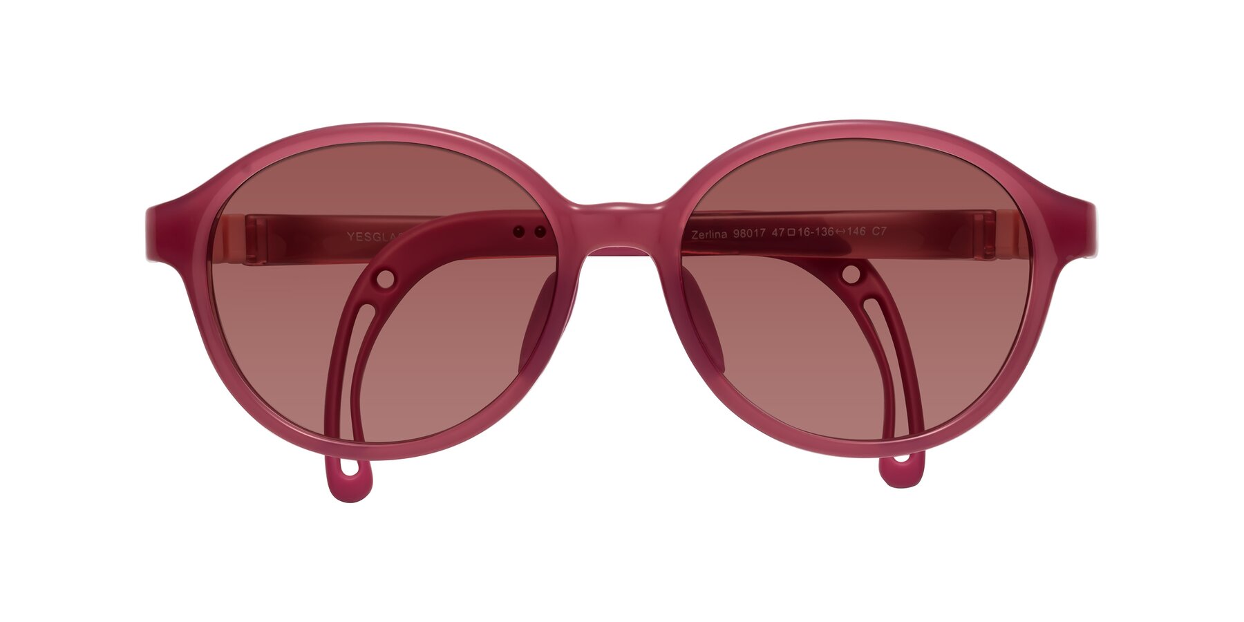 Folded Front of Zerlina in Poet Rose with Garnet Tinted Lenses