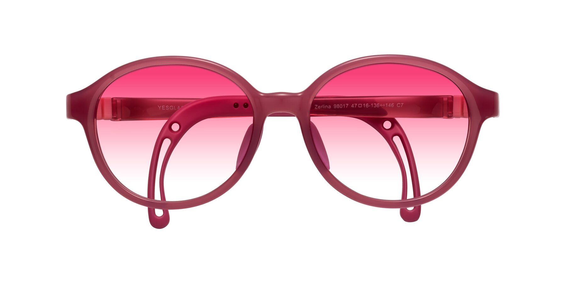 Folded Front of Zerlina in Poet Rose with Pink Gradient Lenses