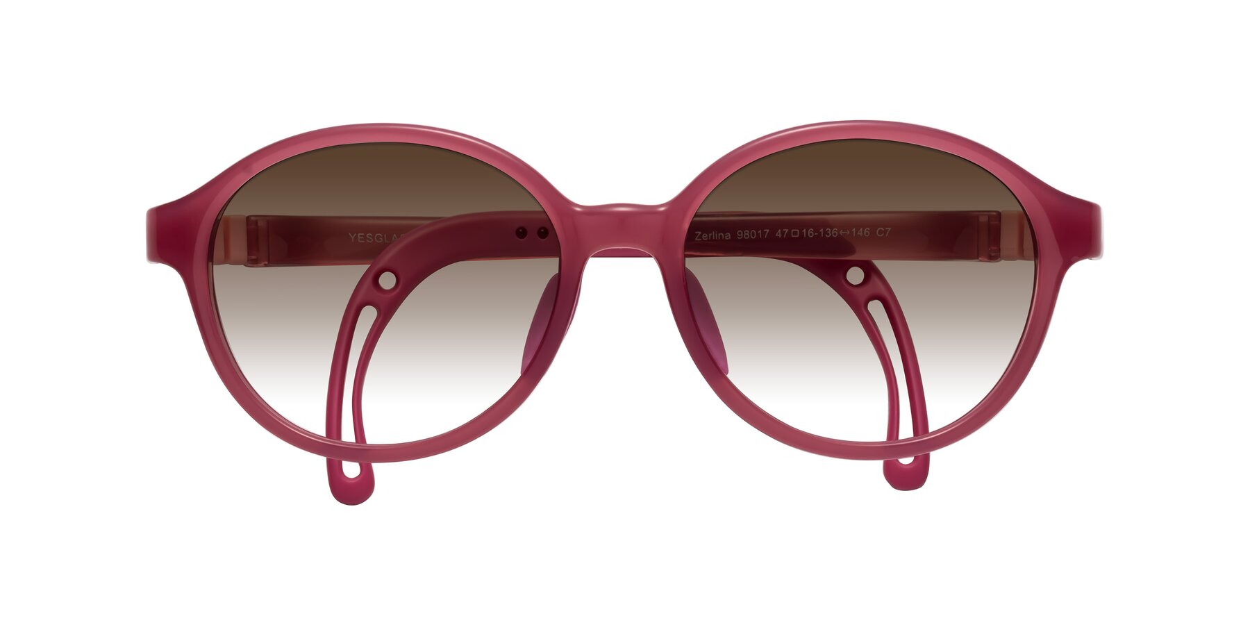 Folded Front of Zerlina in Poet Rose with Brown Gradient Lenses