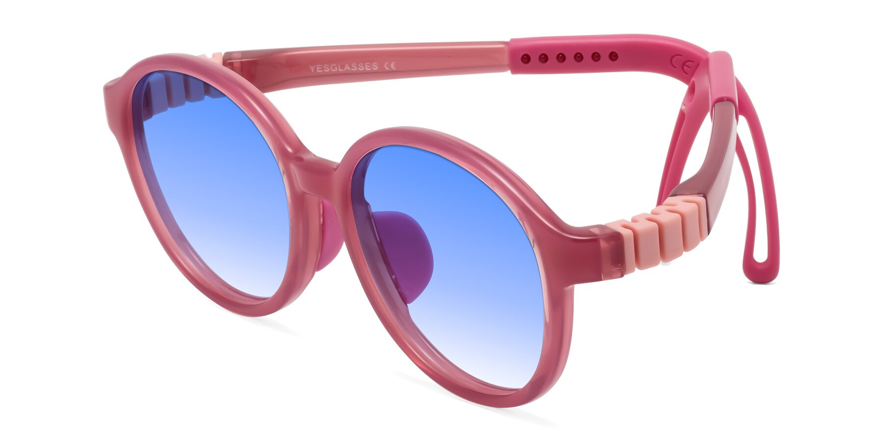 Angle of Zerlina in Poet Rose with Blue Gradient Lenses