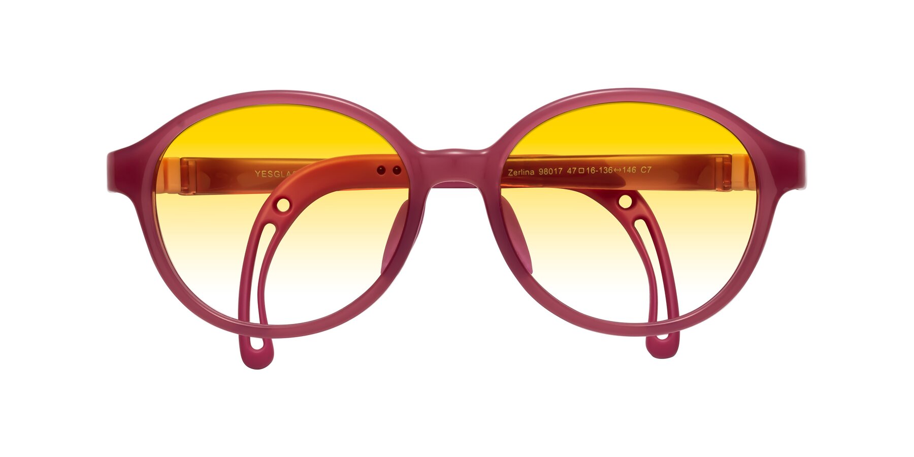 Folded Front of Zerlina in Poet Rose with Yellow Gradient Lenses