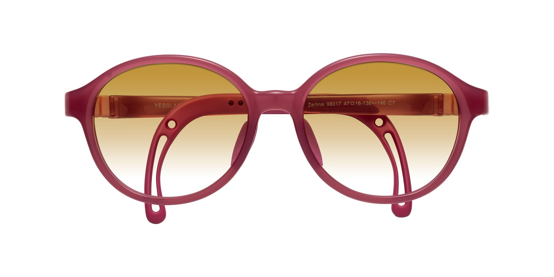 Folded Front of Zerlina in Poet Rose with Champagne Gradient Lenses