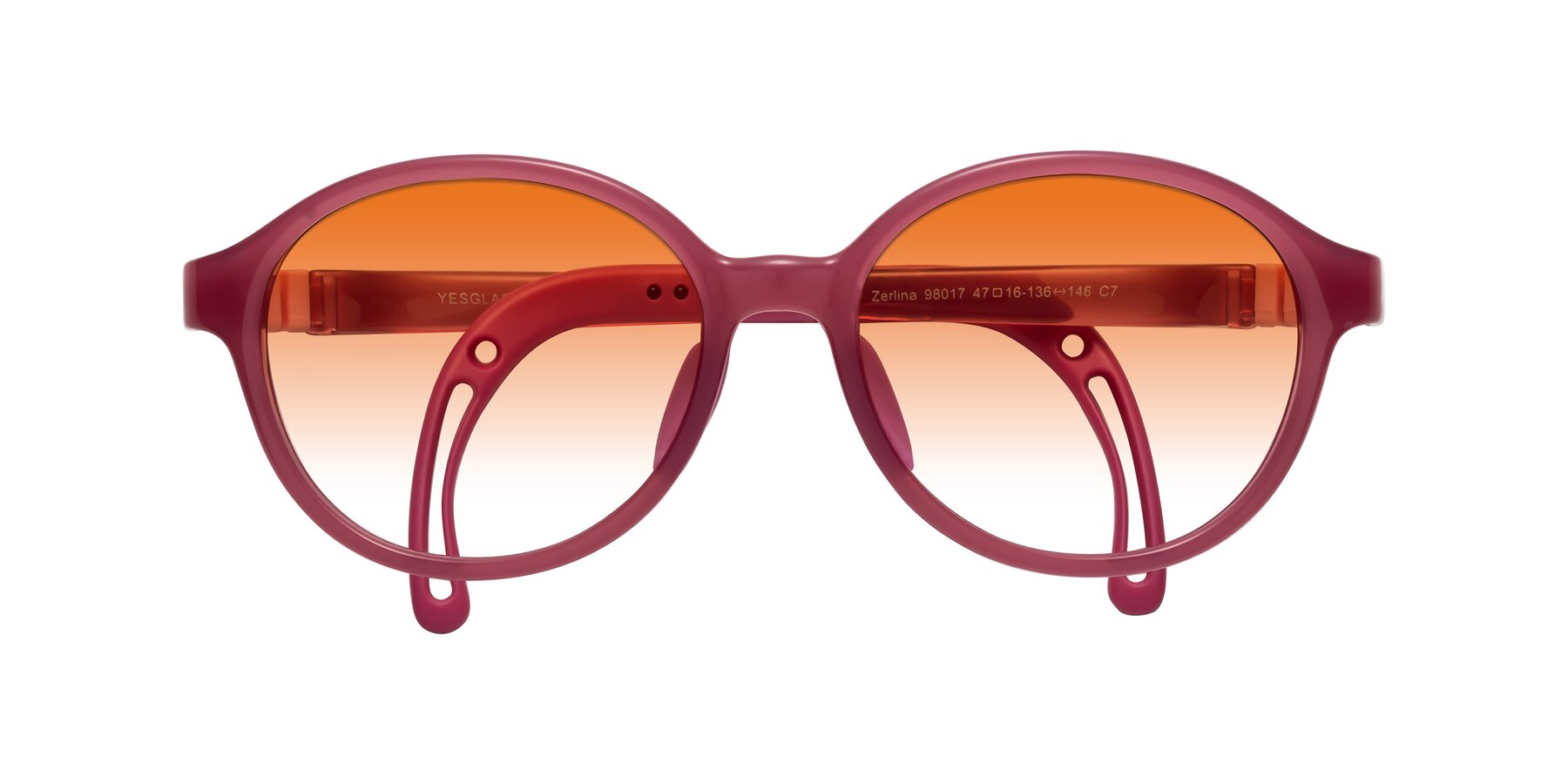 Folded Front of Zerlina in Poet Rose with Orange Gradient Lenses